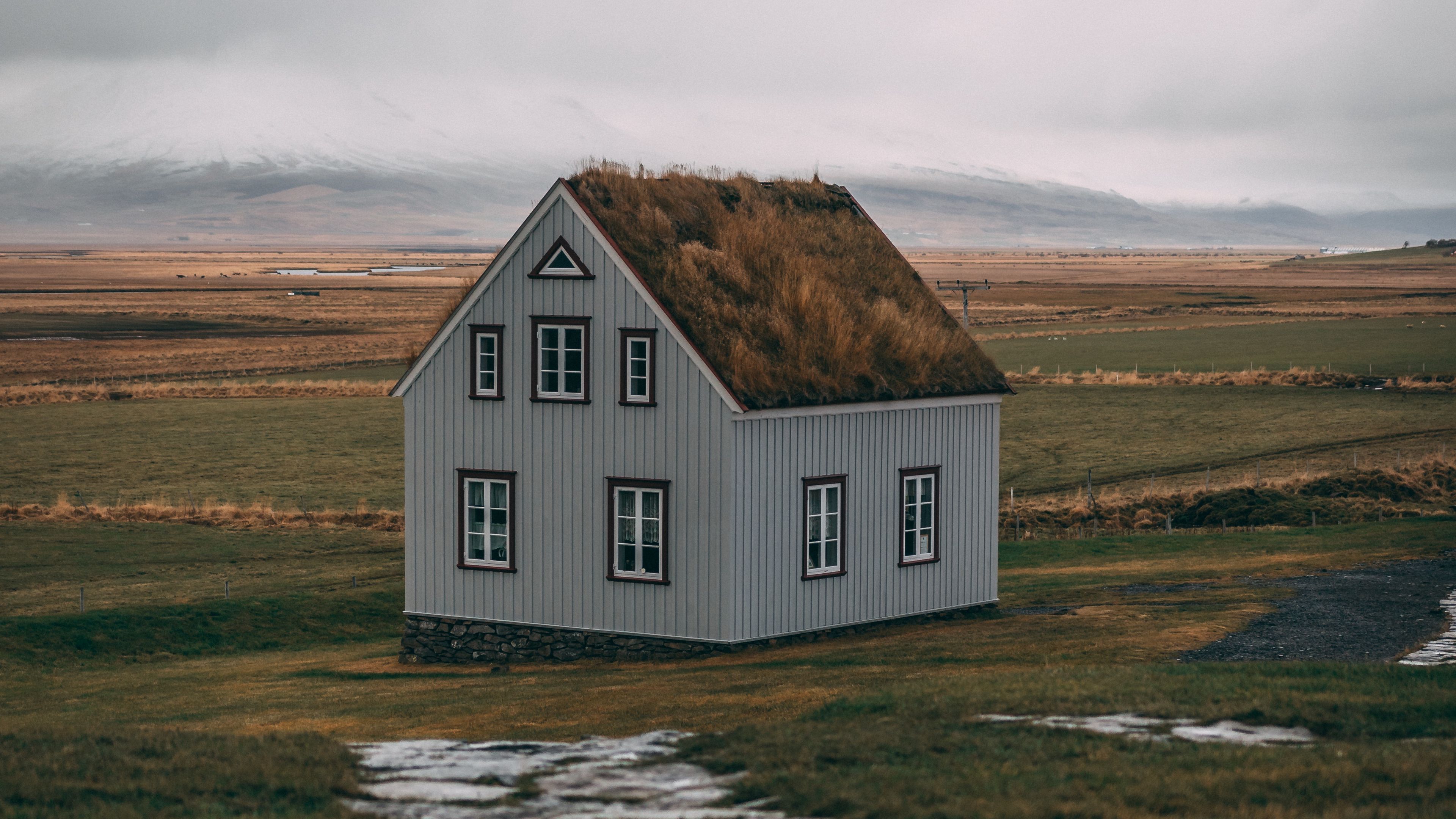 house, path, grass, field, 4k, HD Wallpaper