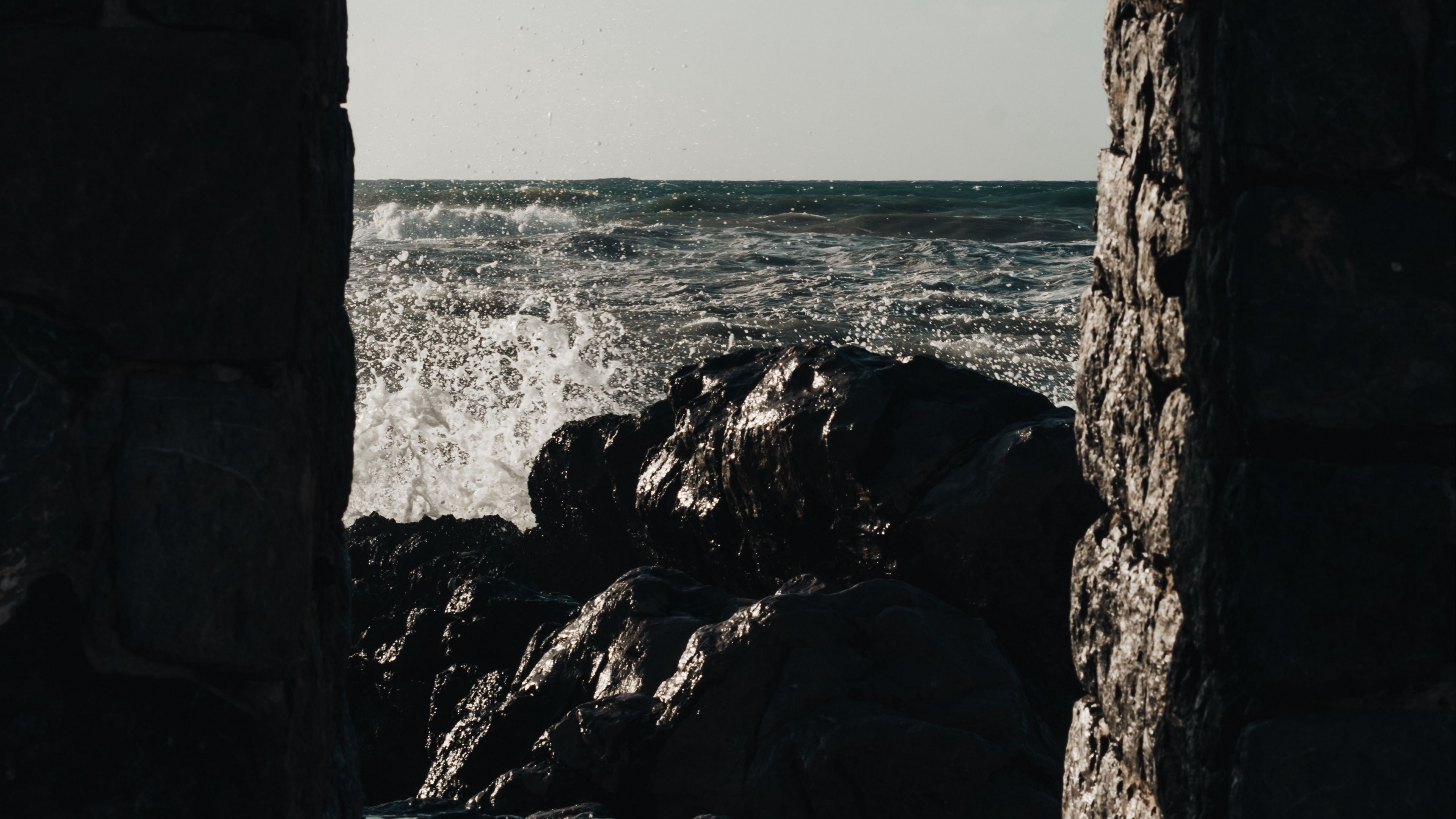 arch, sea, splash, waves, 4k, HD Wallpaper
