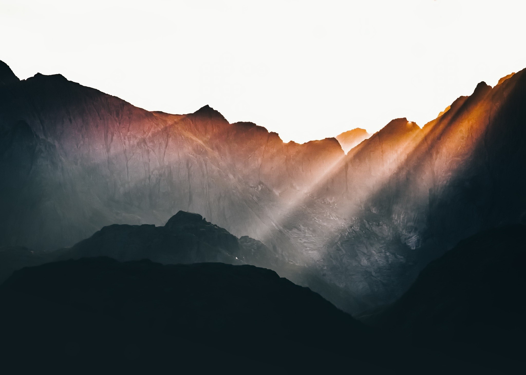 dark, nature, mountains, sun rays, HD Wallpaper