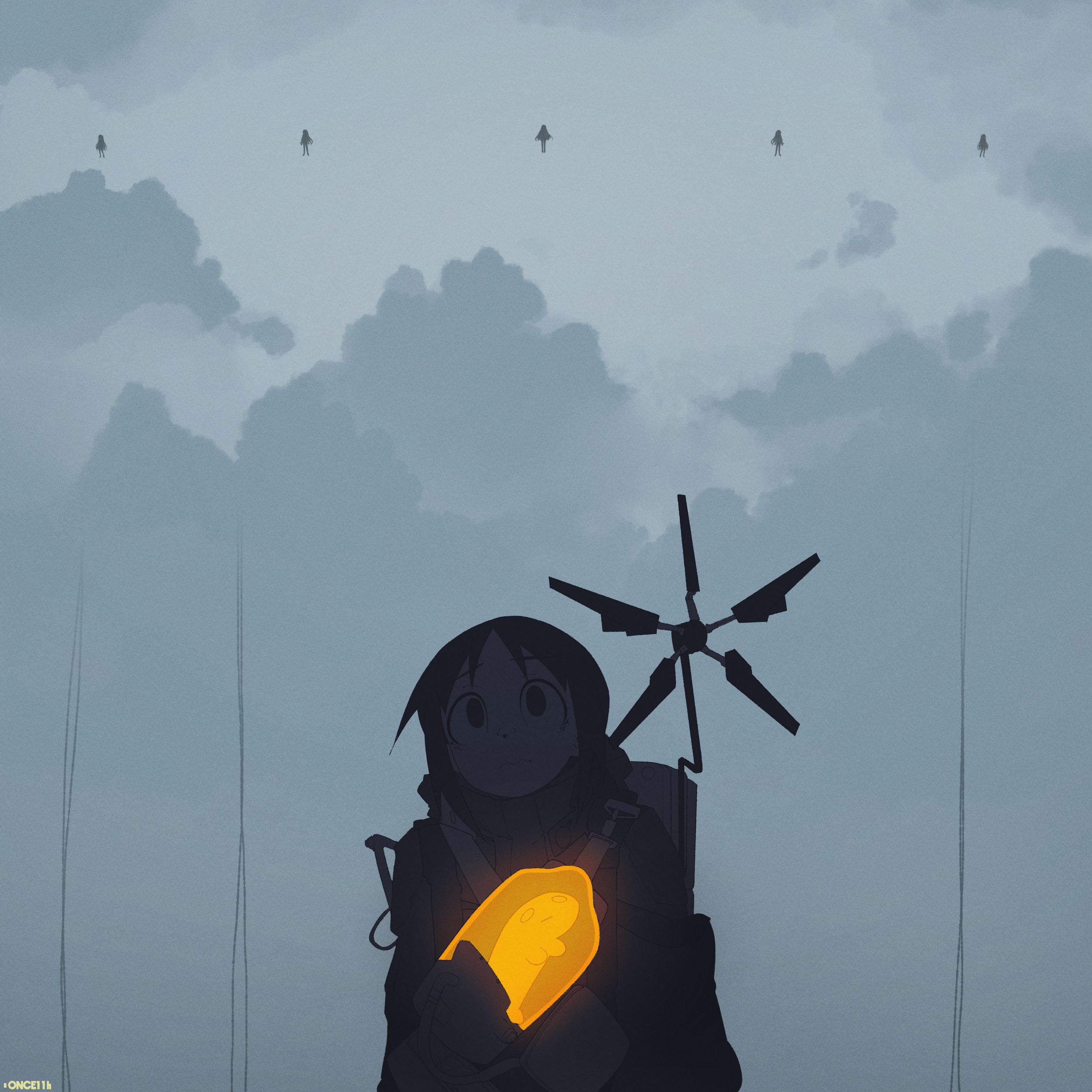 Shoujo Shuumatsu Ryokou, Chito (Shoujo Shuumatsu Ryokou), Death Stranding, video games, crossover, anime girls, clouds, anime, artwork, digital art, fan art, HD Wallpaper