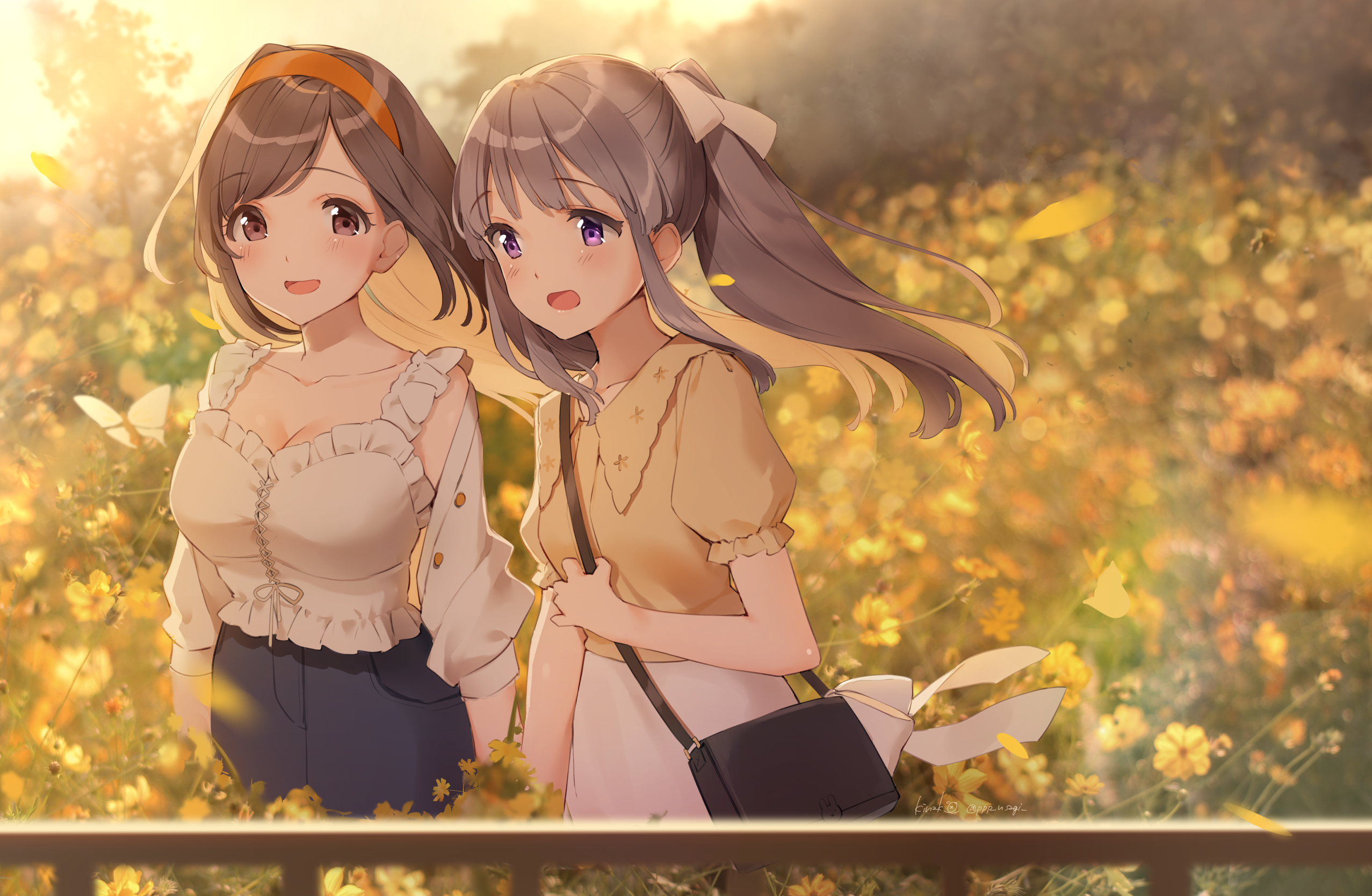 Kogane Tsukioka, Kiriko Yukoku, THE, THE, anime, anime girls, artwork, 2D, illustration, digital art, drawing, Pixiv, yuri, HD Wallpaper