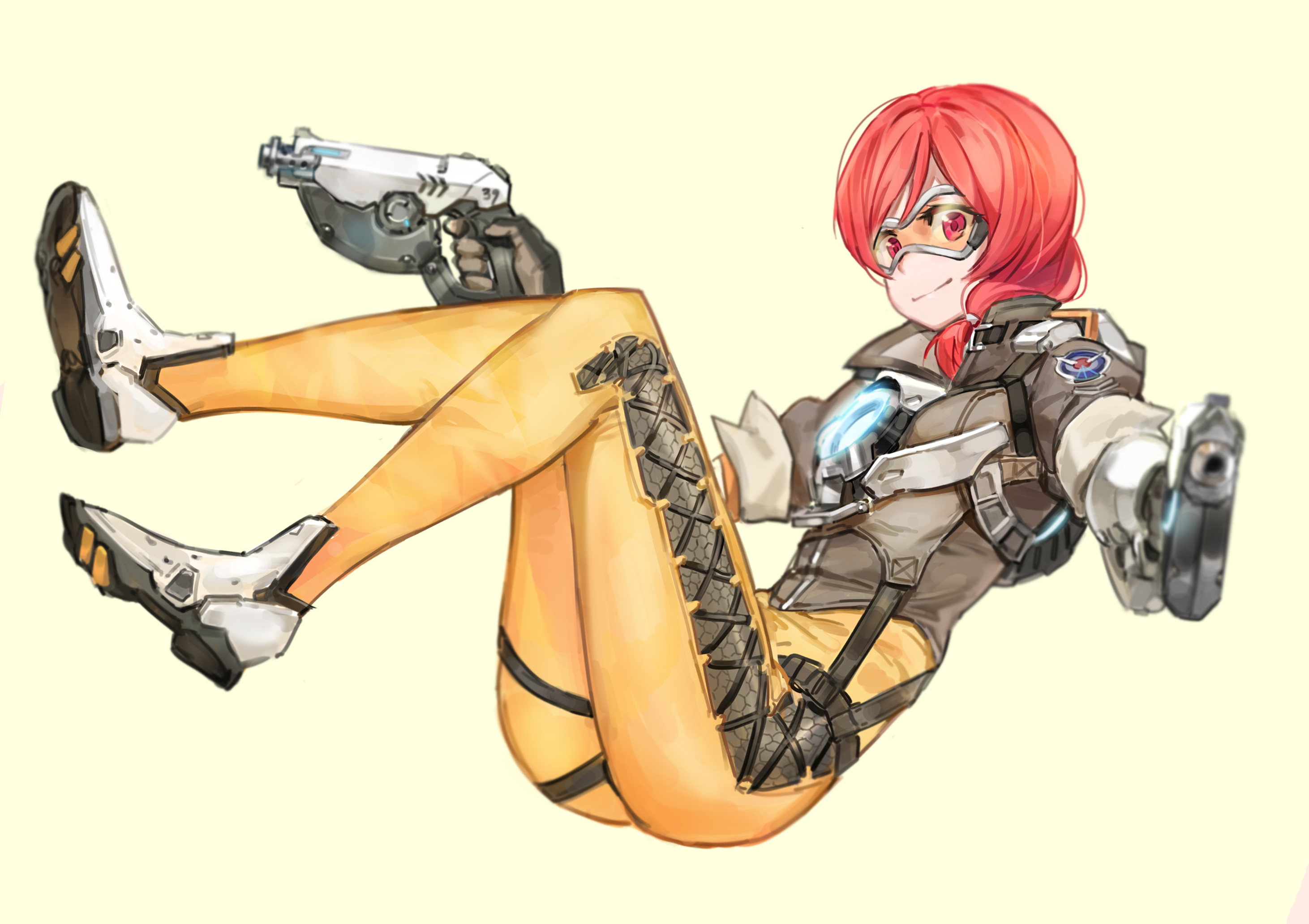 Overwatch, Tracer (Overwatch), Love Live!, anime girls, crossover, fantasy weapon, redhead, Nishikino Maki, HD Wallpaper