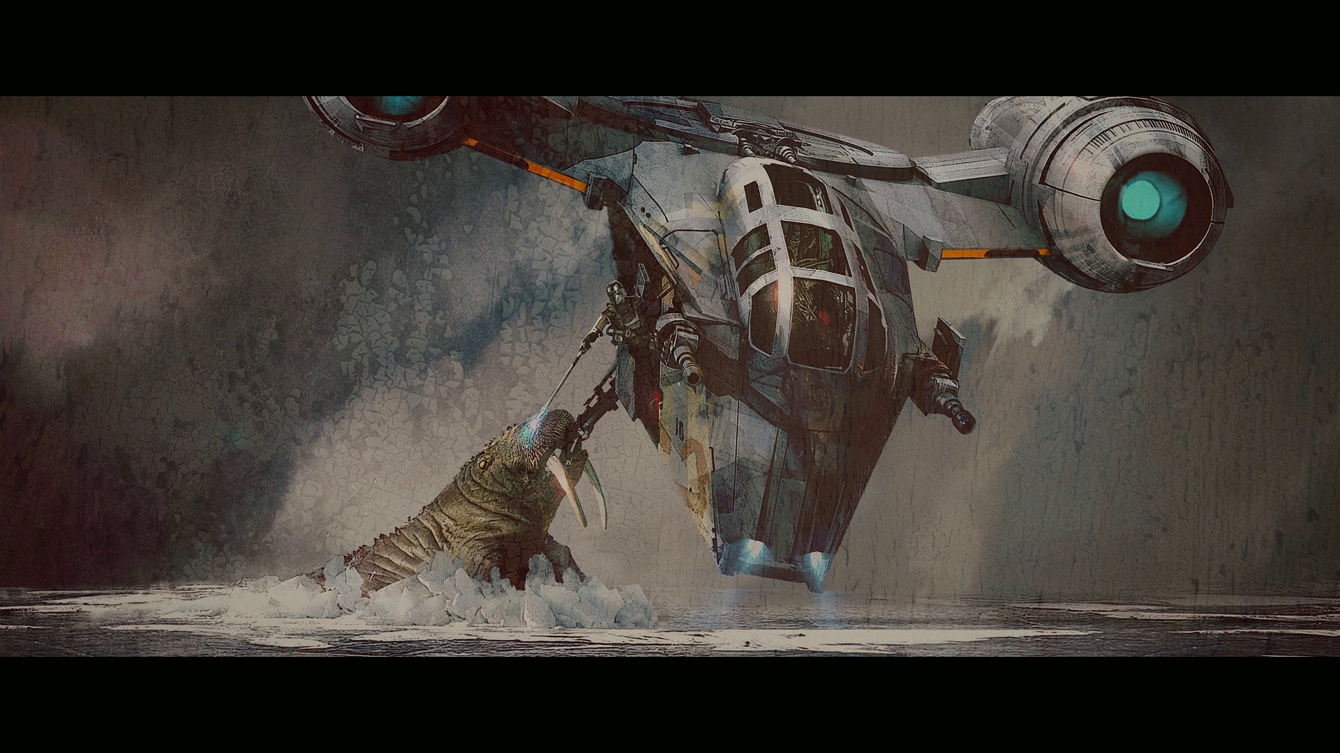 Star Wars, The Mandalorian, tv series, spaceship, frescoes, ice, creature, HD Wallpaper