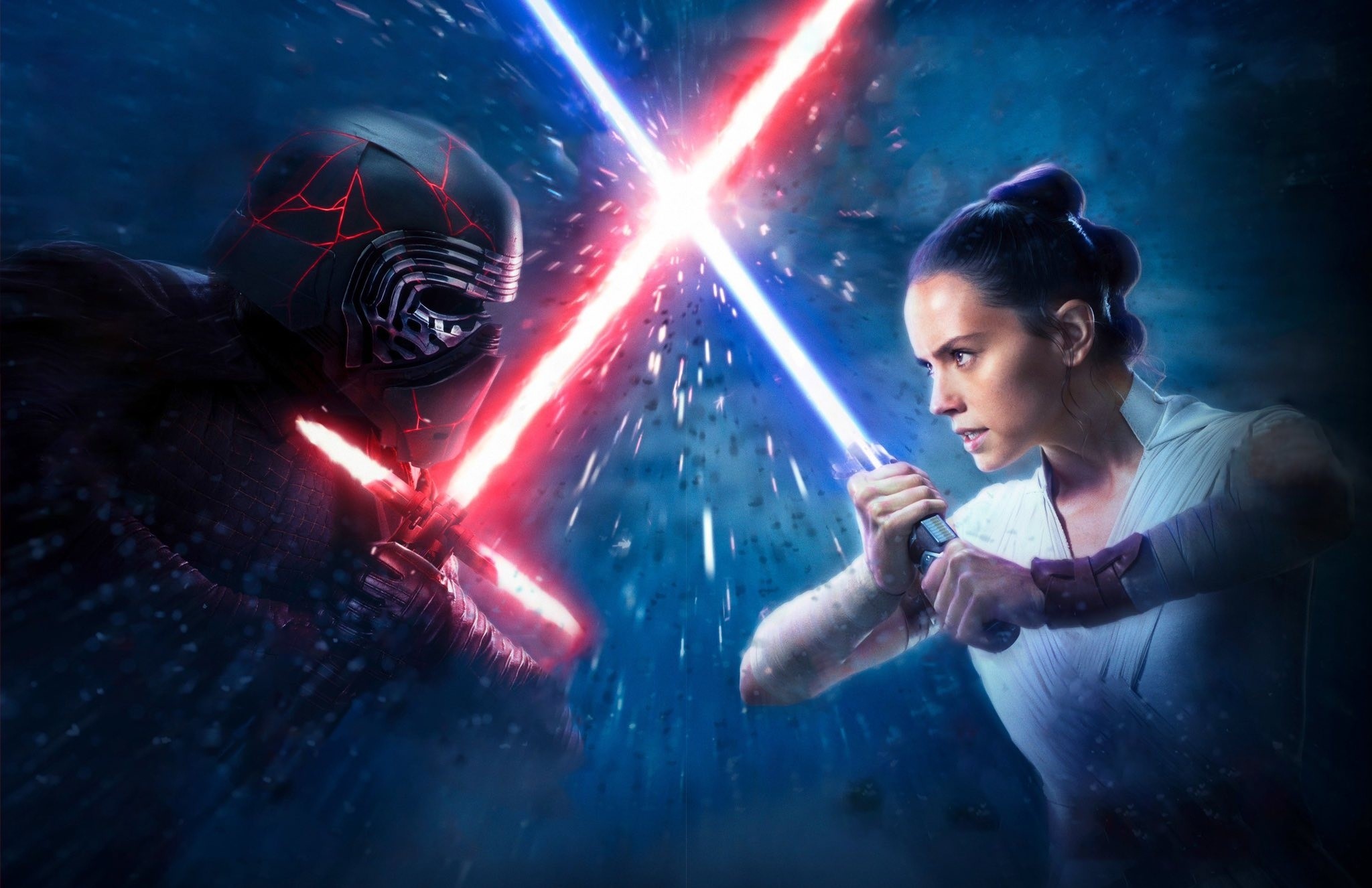lightsaber, Jedi, Kylo Ren, Rey (from Star Wars), Star Wars, movies, science fiction, HD Wallpaper