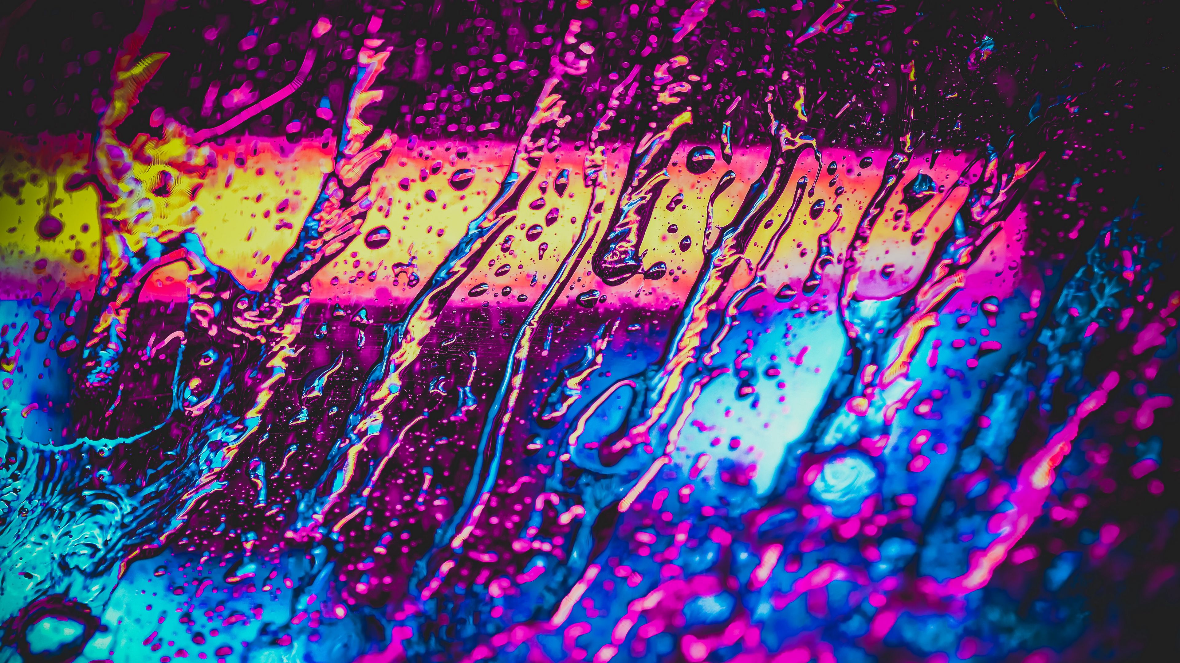 multicolored, drops, surface, 4k, HD Wallpaper