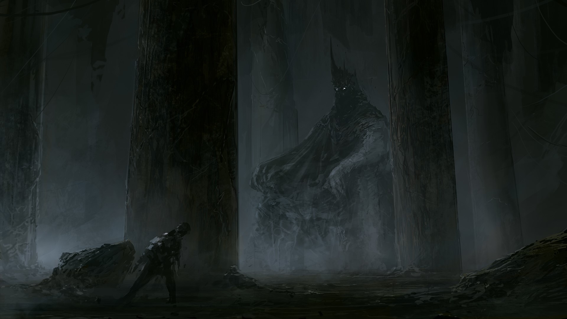 creature, demon, creepy, knight, digital, forest, mist, artwork, digital art, HD Wallpaper