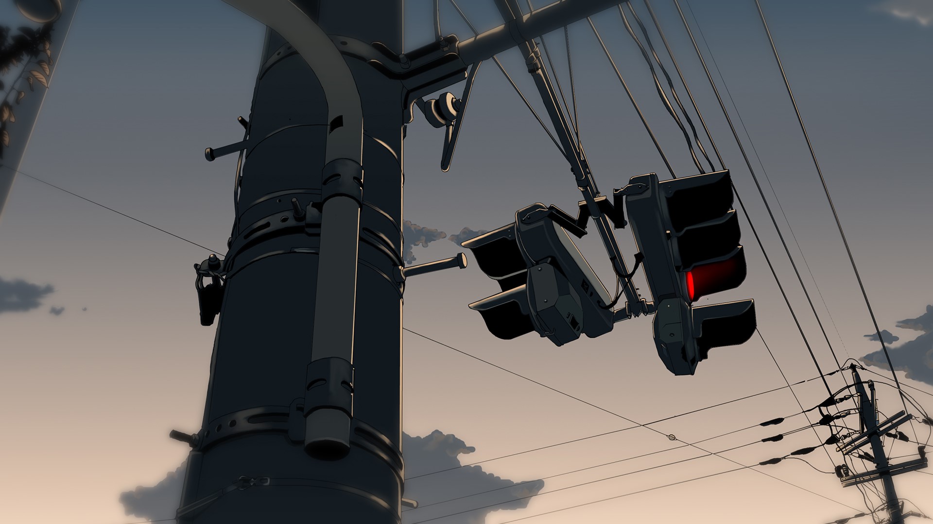 traffic lights, anime, power lines, HD Wallpaper