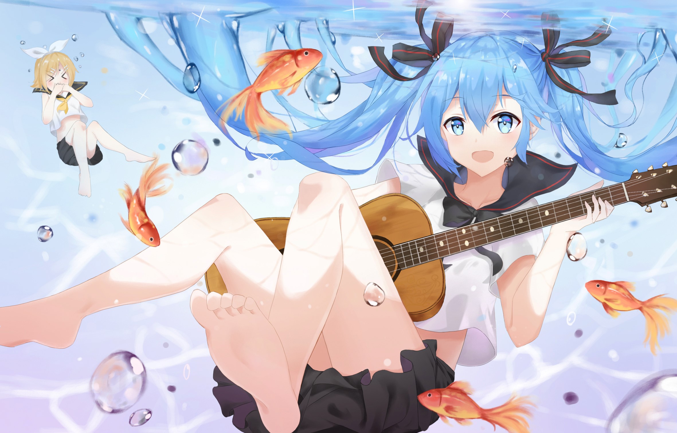 anime, anime girls, blue hair, blue eyes, school uniform, HD Wallpaper