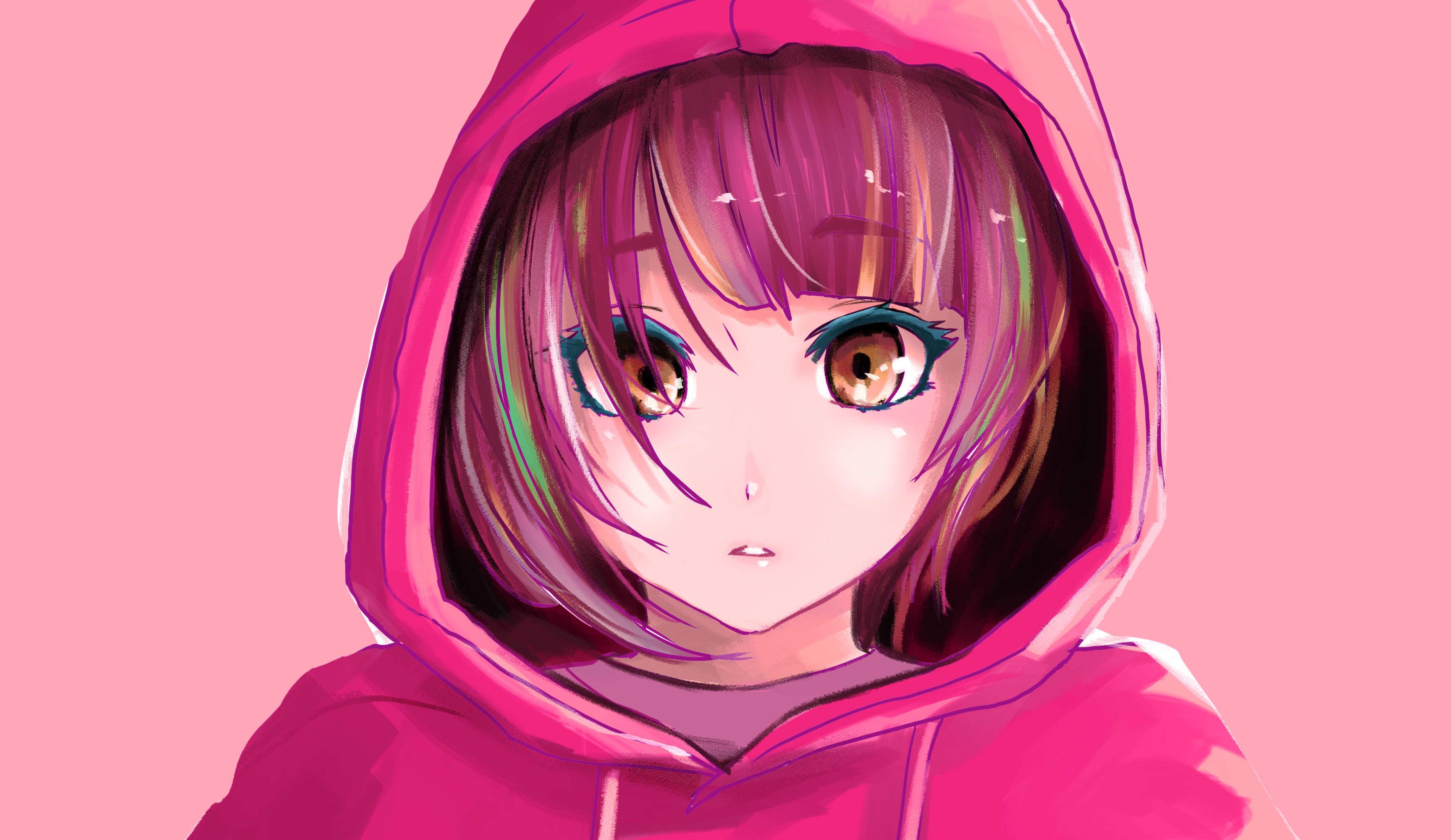 anime, anime girls, pink, brown eyes, HD Wallpaper