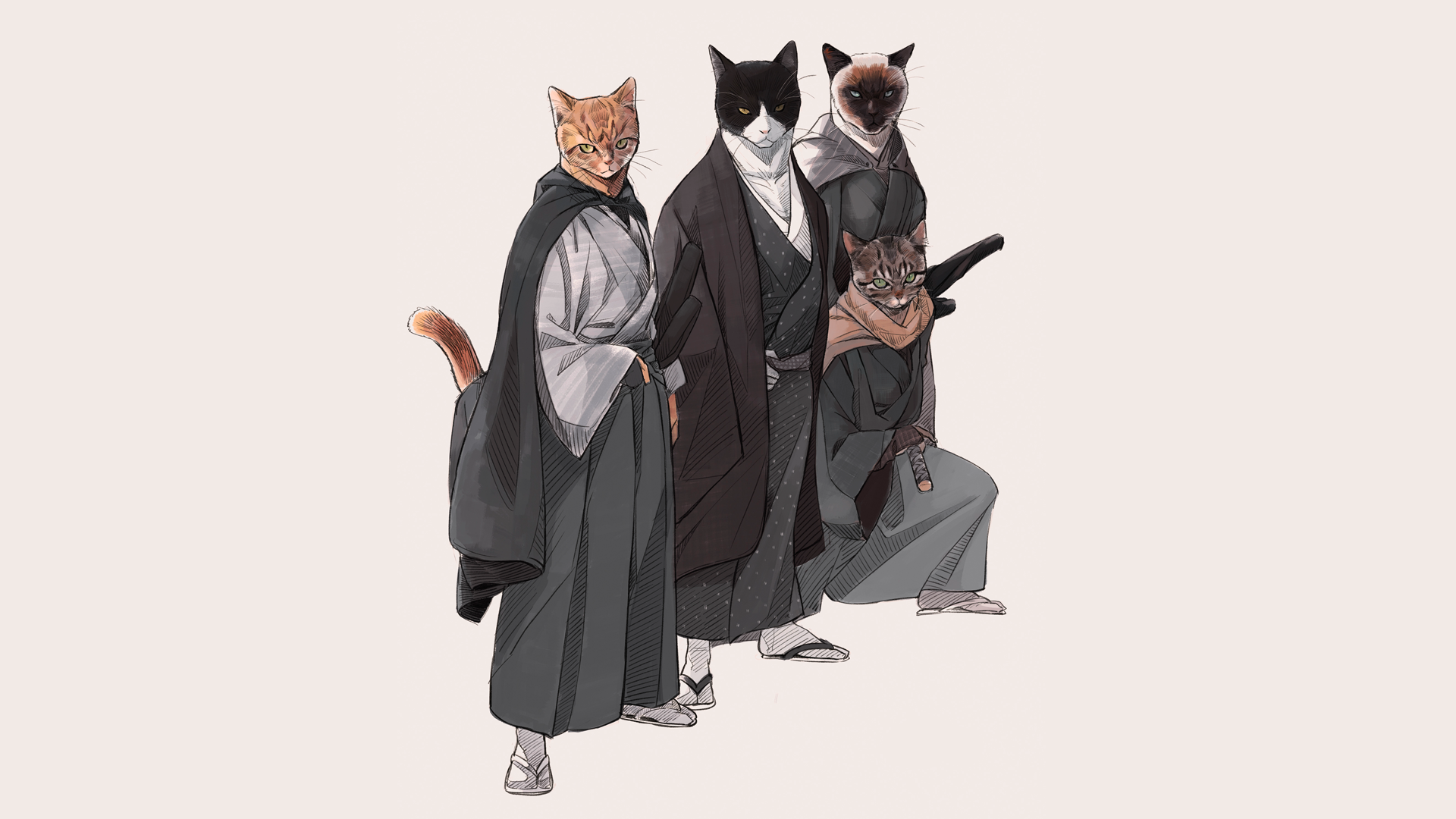 fantasy art, white background, simple background, cats, artwork, HD Wallpaper