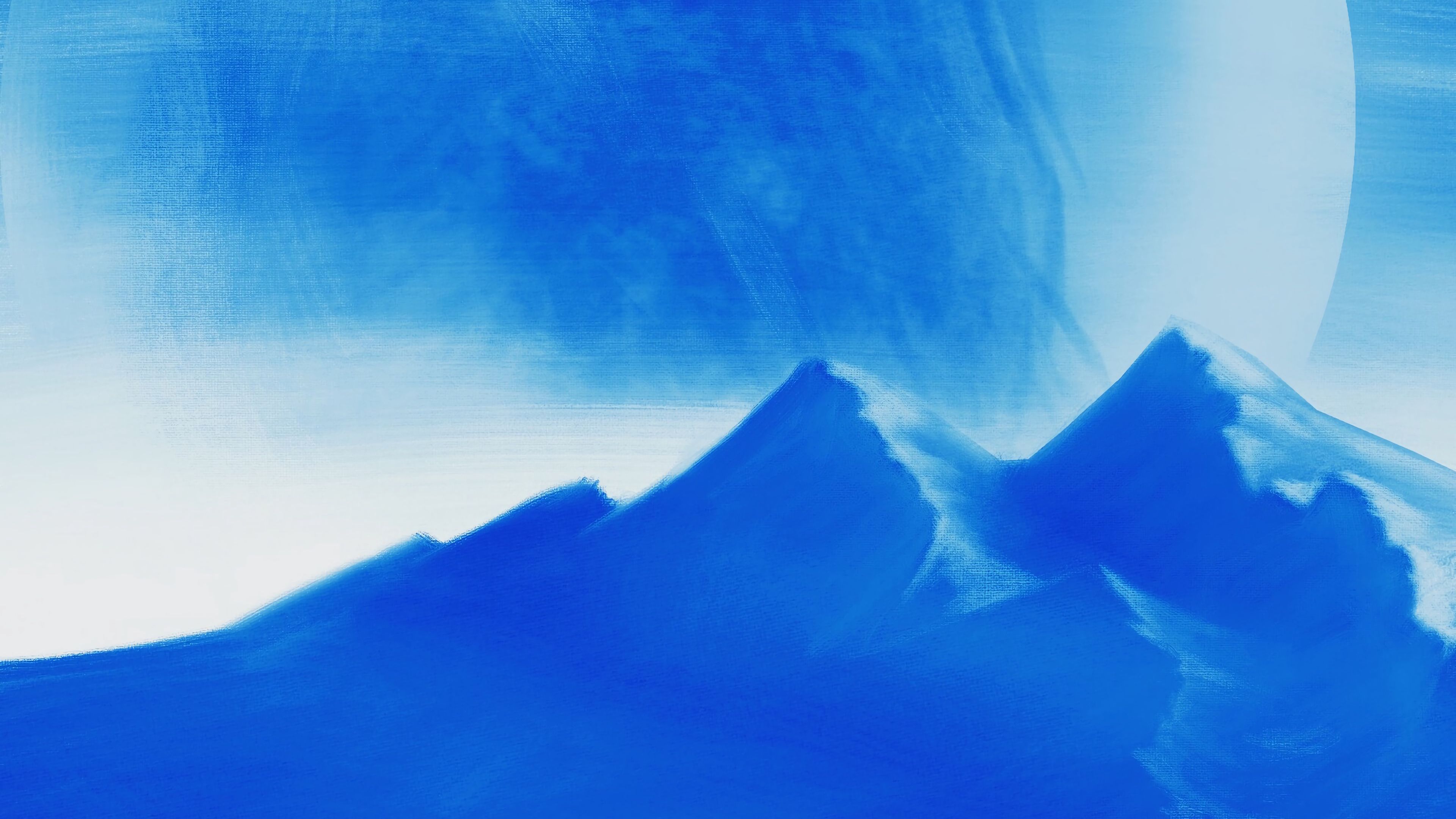 mountains, moon, canvas, blue, art, 4k, HD Wallpaper
