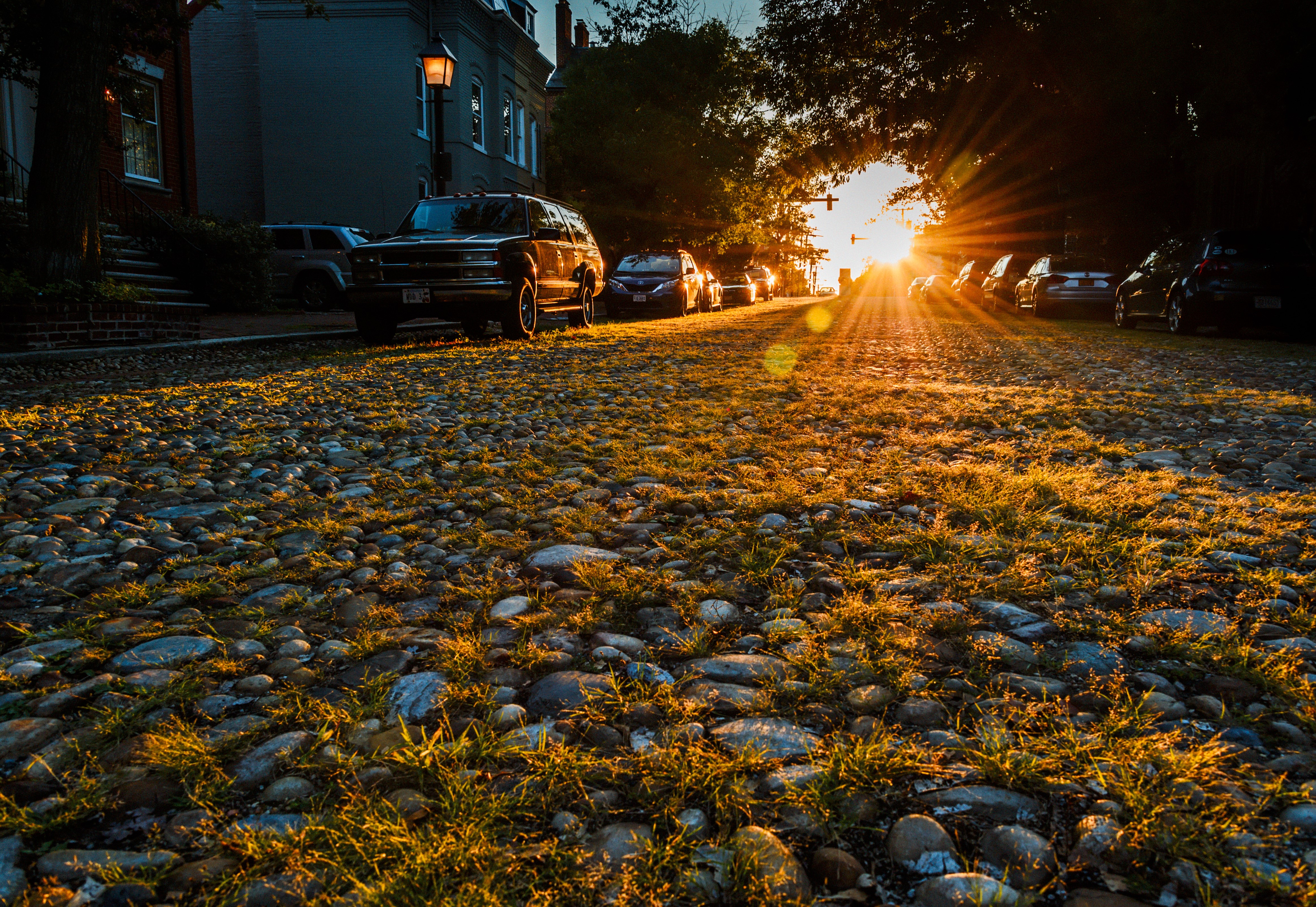 Alexandria, VA, sunset, cobblestone, street, HD Wallpaper