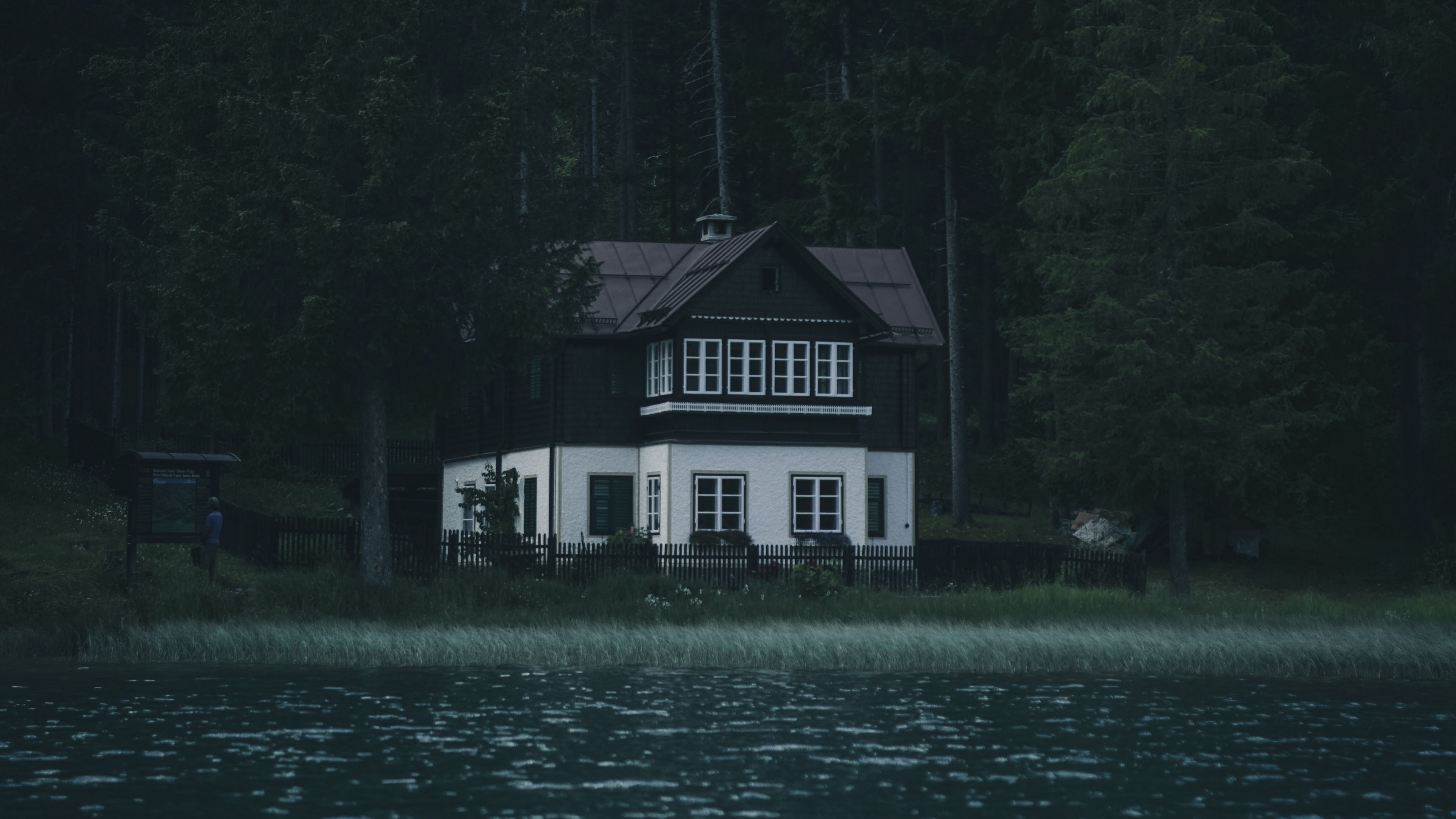house, river, trees, forest, gloomy, solitude, silence, 4k, HD Wallpaper
