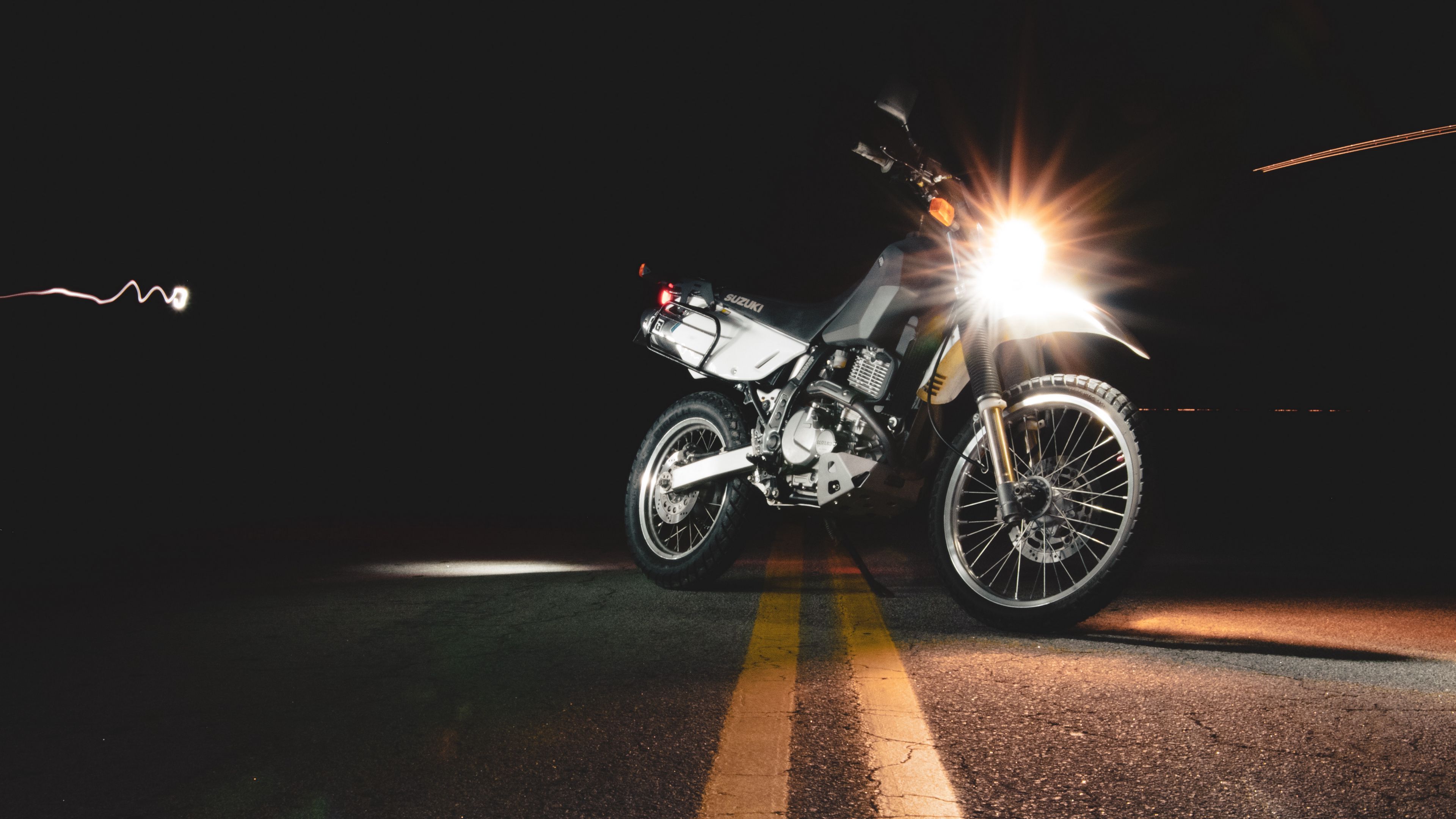 motorcycle, asphalt, headlights, light, 4k, HD Wallpaper