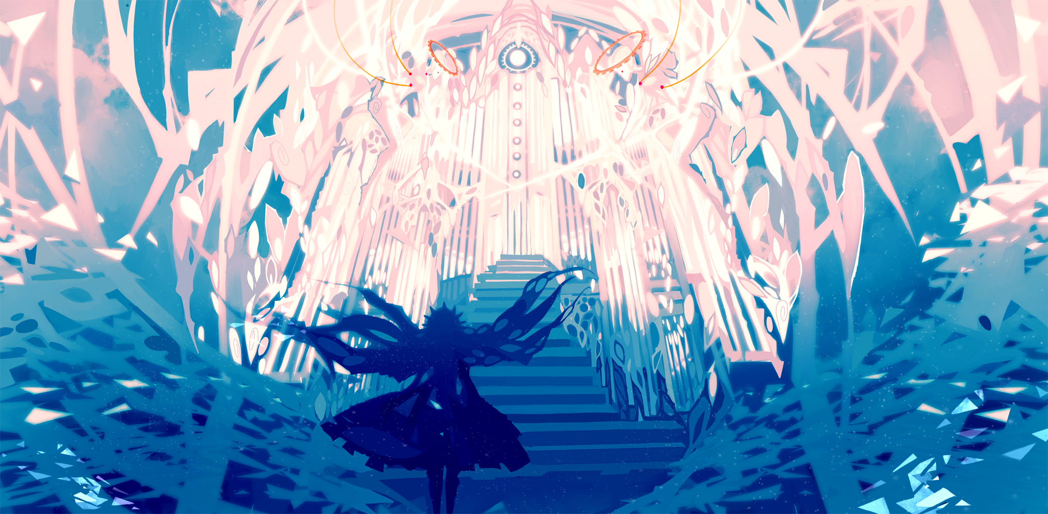 Nano Mortis, angel, stairway, gates, HD Wallpaper