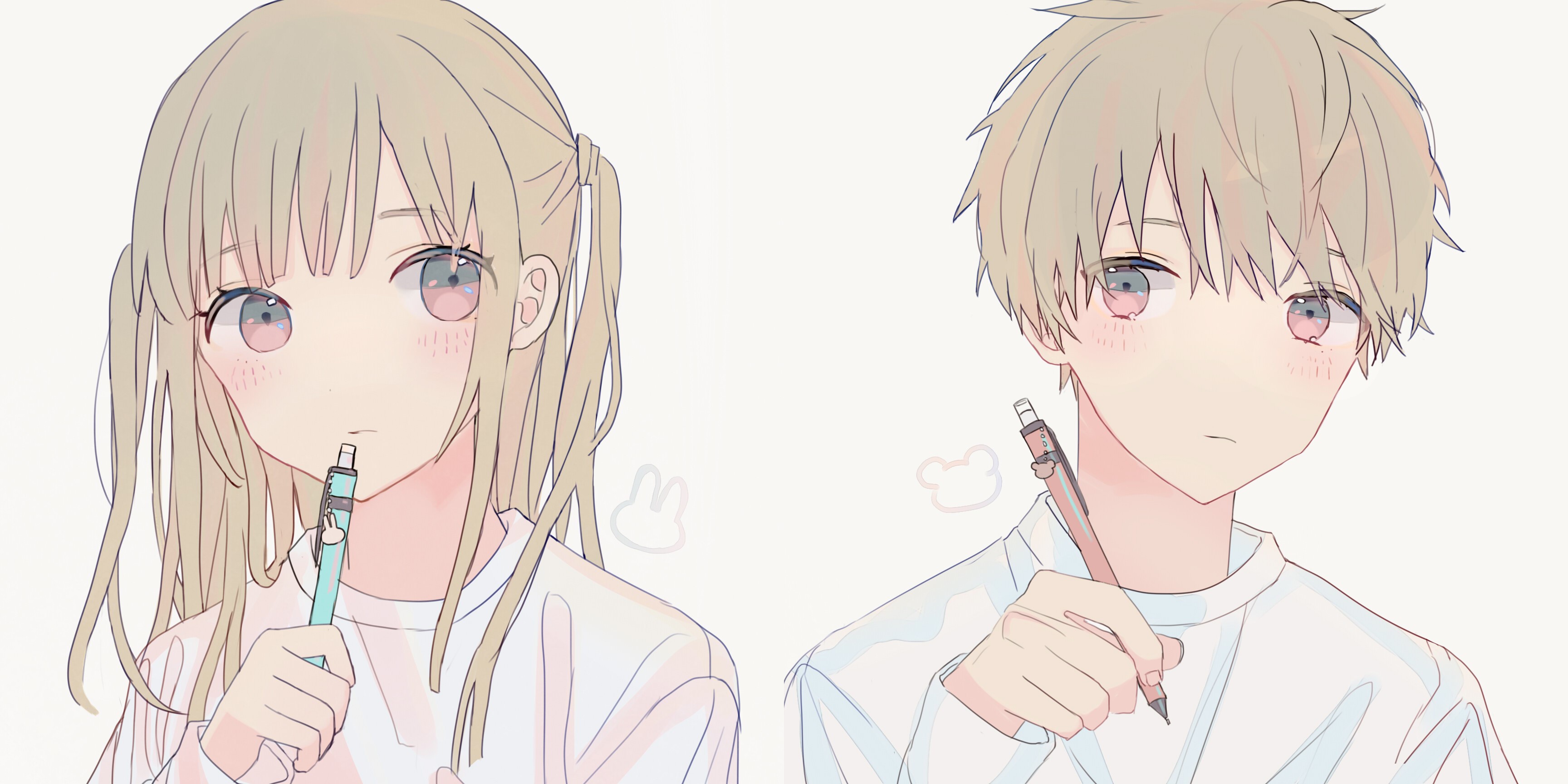 anime, anime girls, anime boys, pen, blonde, HD Wallpaper