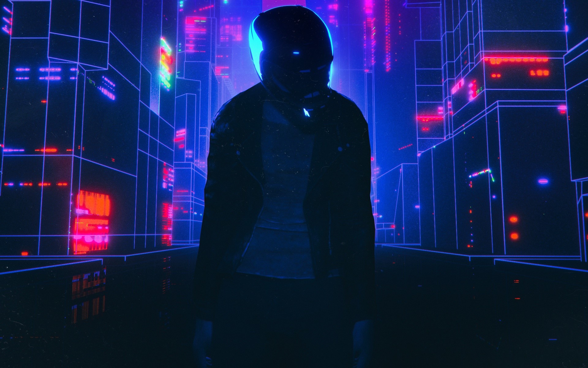 neon, dark, artwork, digital art, synthwave, HD Wallpaper