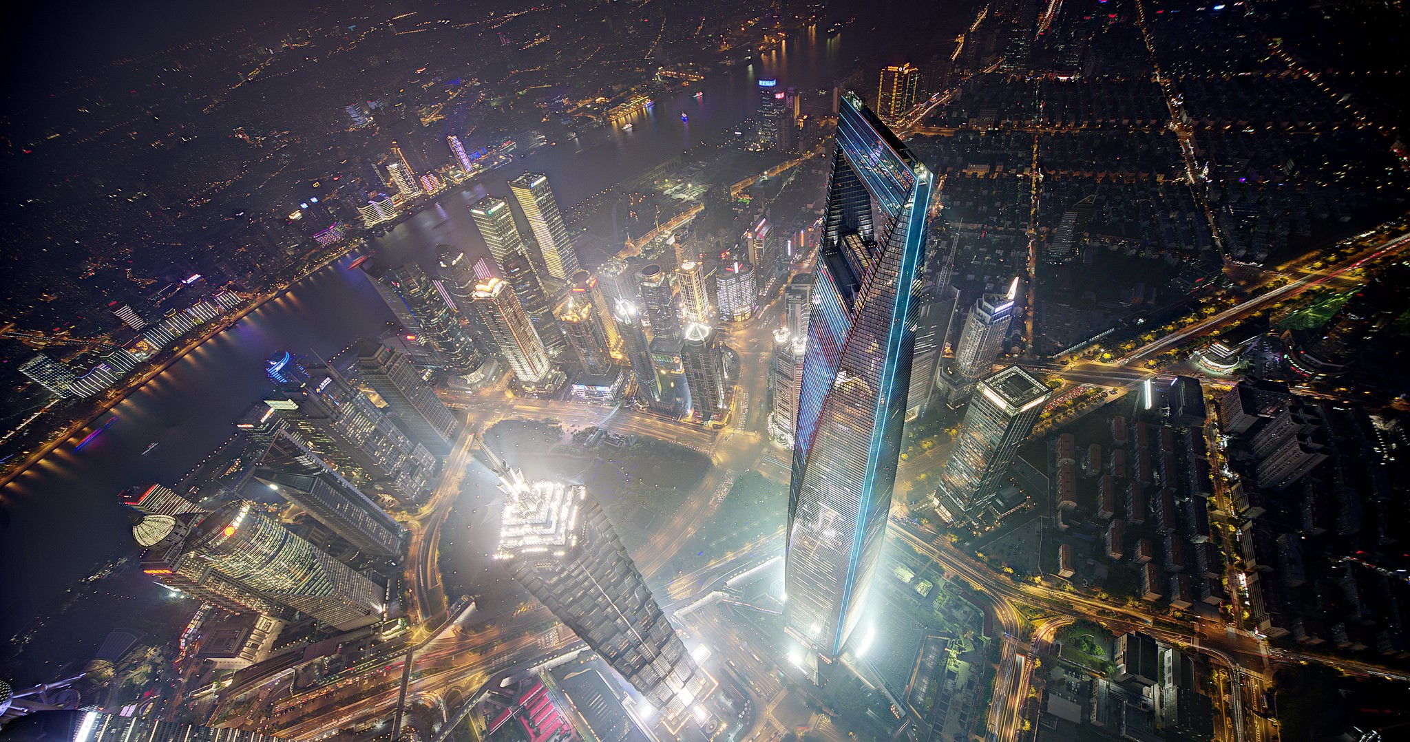 city, aerial, cityscape, night, lights, HD Wallpaper