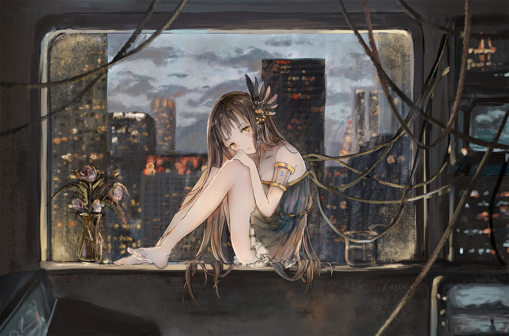 anime, anime girls, science fiction, city, catzz, HD Wallpaper