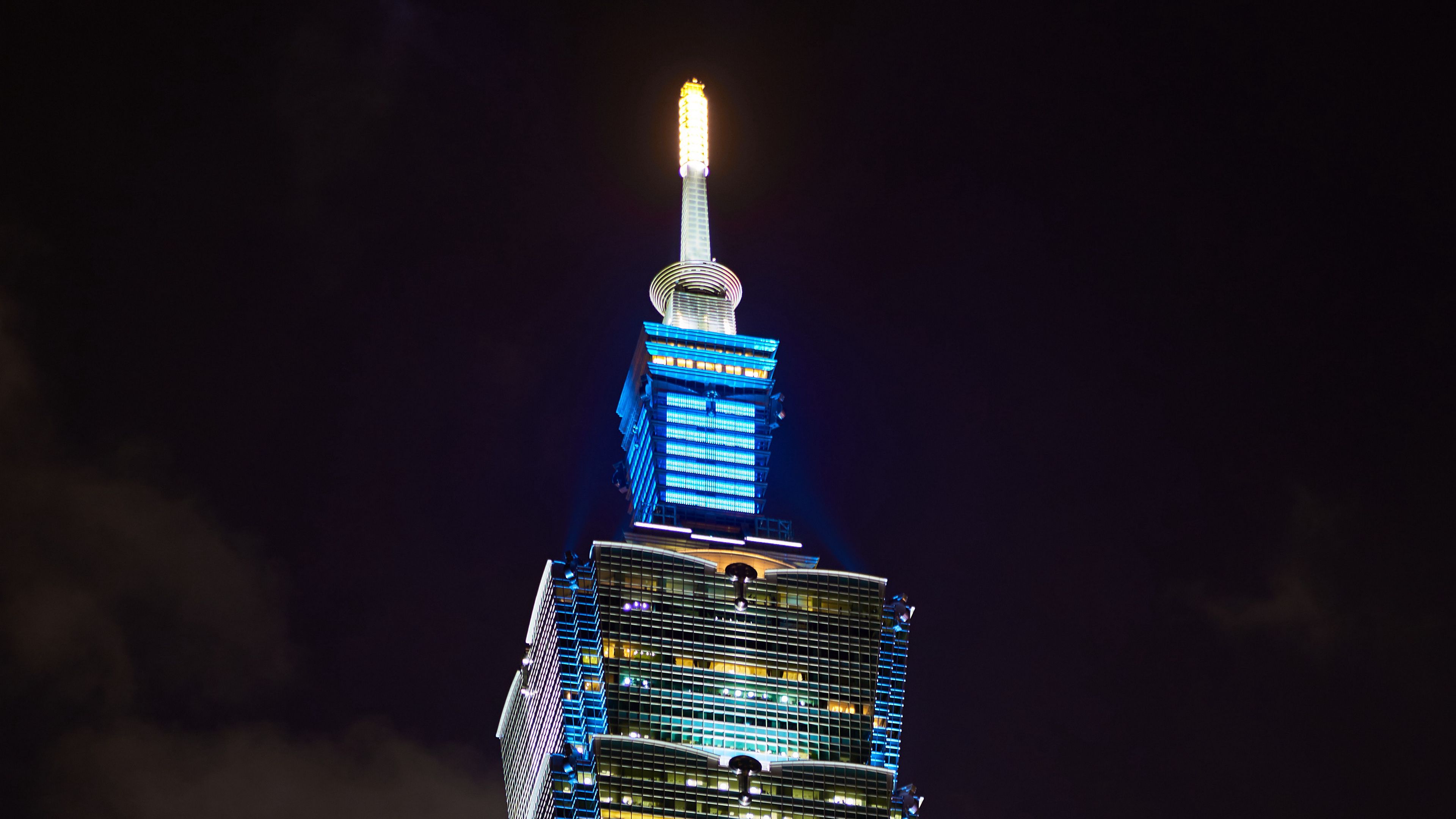 tower, skyscraper, architecture, night city, city lights, taipei, china, 4k, HD Wallpaper