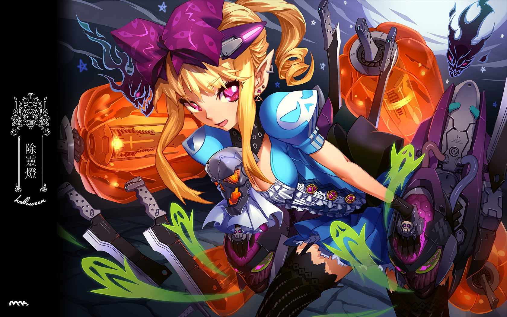 Halloween, mecha girls, anime girls, anime, colorful, HD Wallpaper