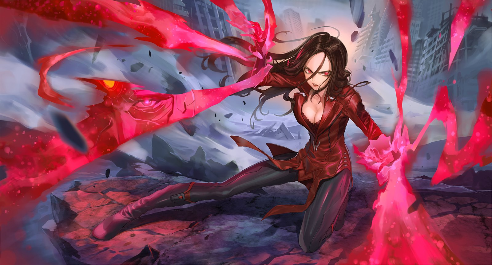 The Avengers, cleavage, Scarlet Witch, Vision, Marvel Cinematic Universe, Marvel Comics, HD Wallpaper