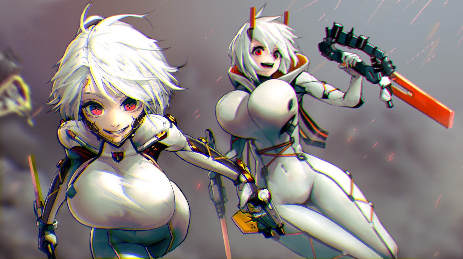 chromatic aberration, big boobs, bodysuit, HD Wallpaper