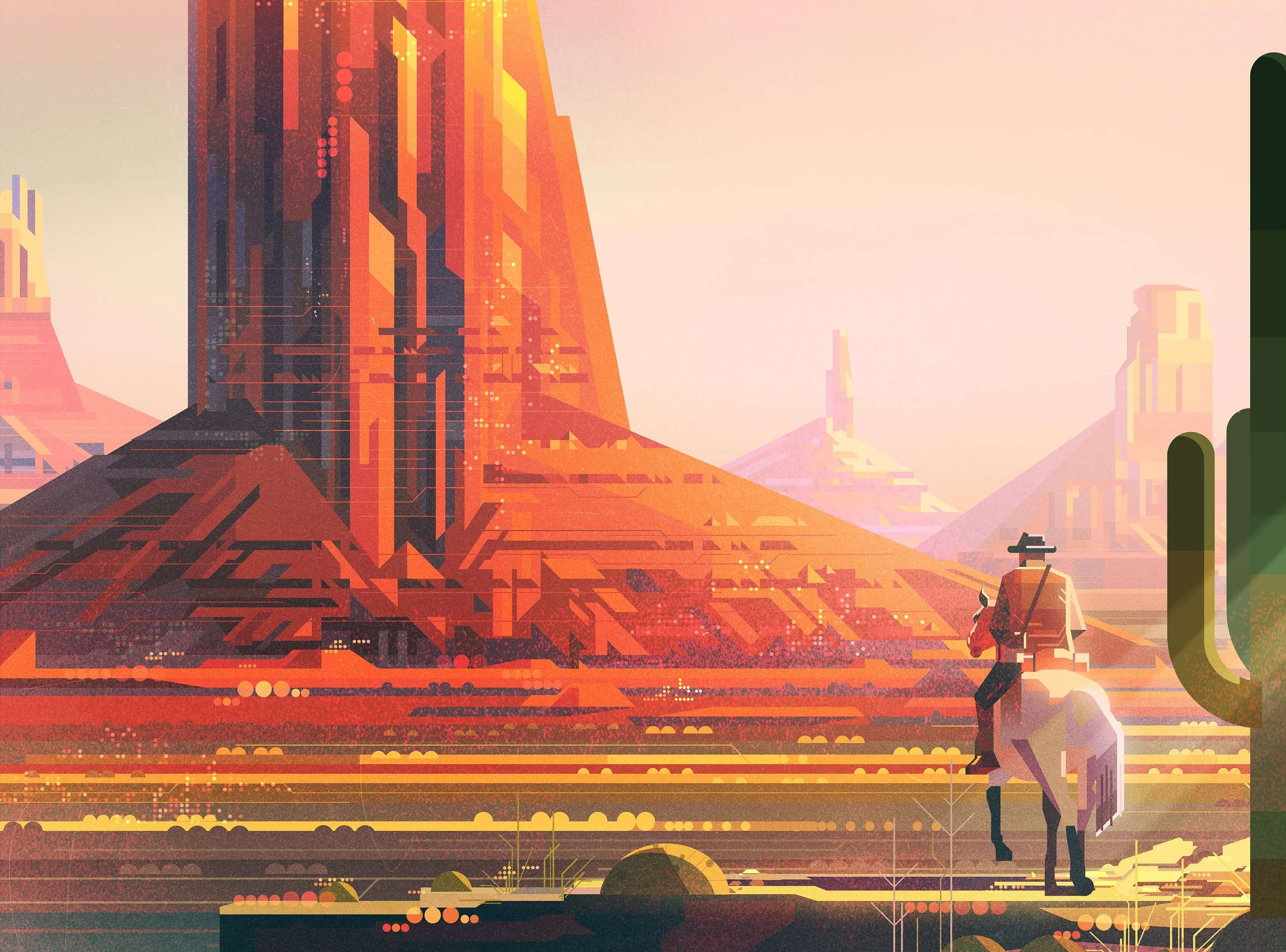 cowboys, landscape, digital art, artwork, Red Dead Redemption, HD Wallpaper