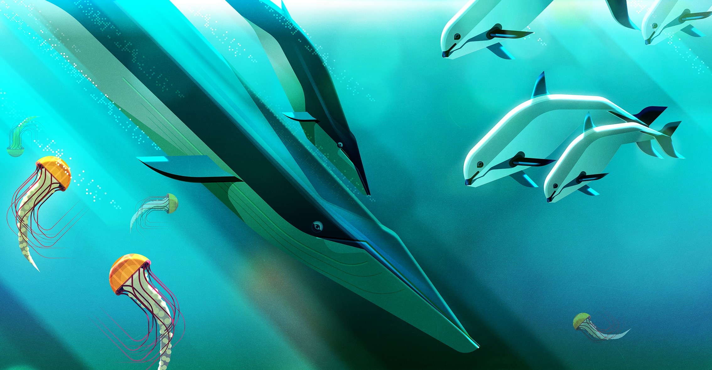 nature, animals, digital art, artwork, illustration, turquoise, cyan, HD Wallpaper