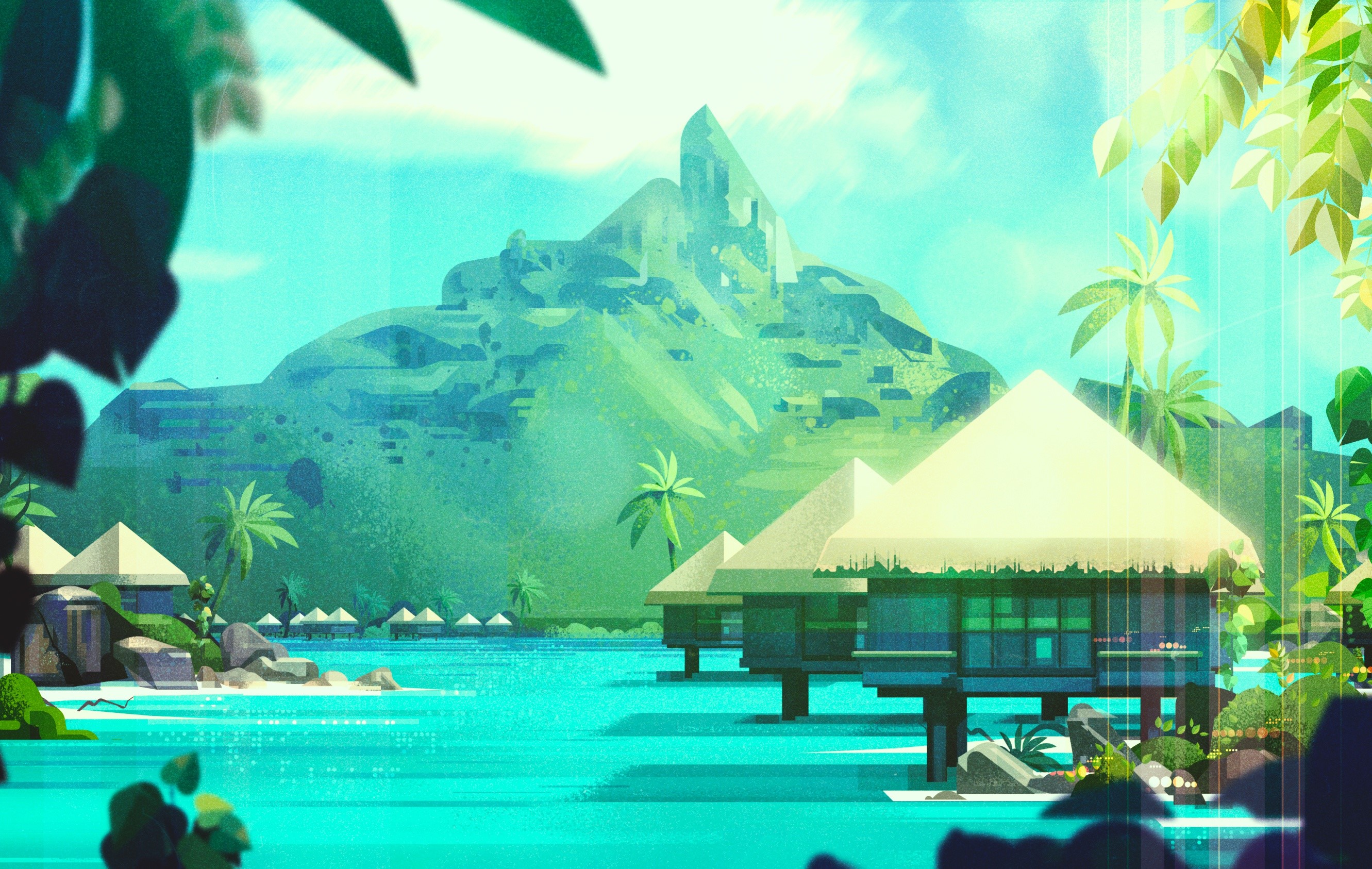 tropical, artwork, digital art, HD Wallpaper