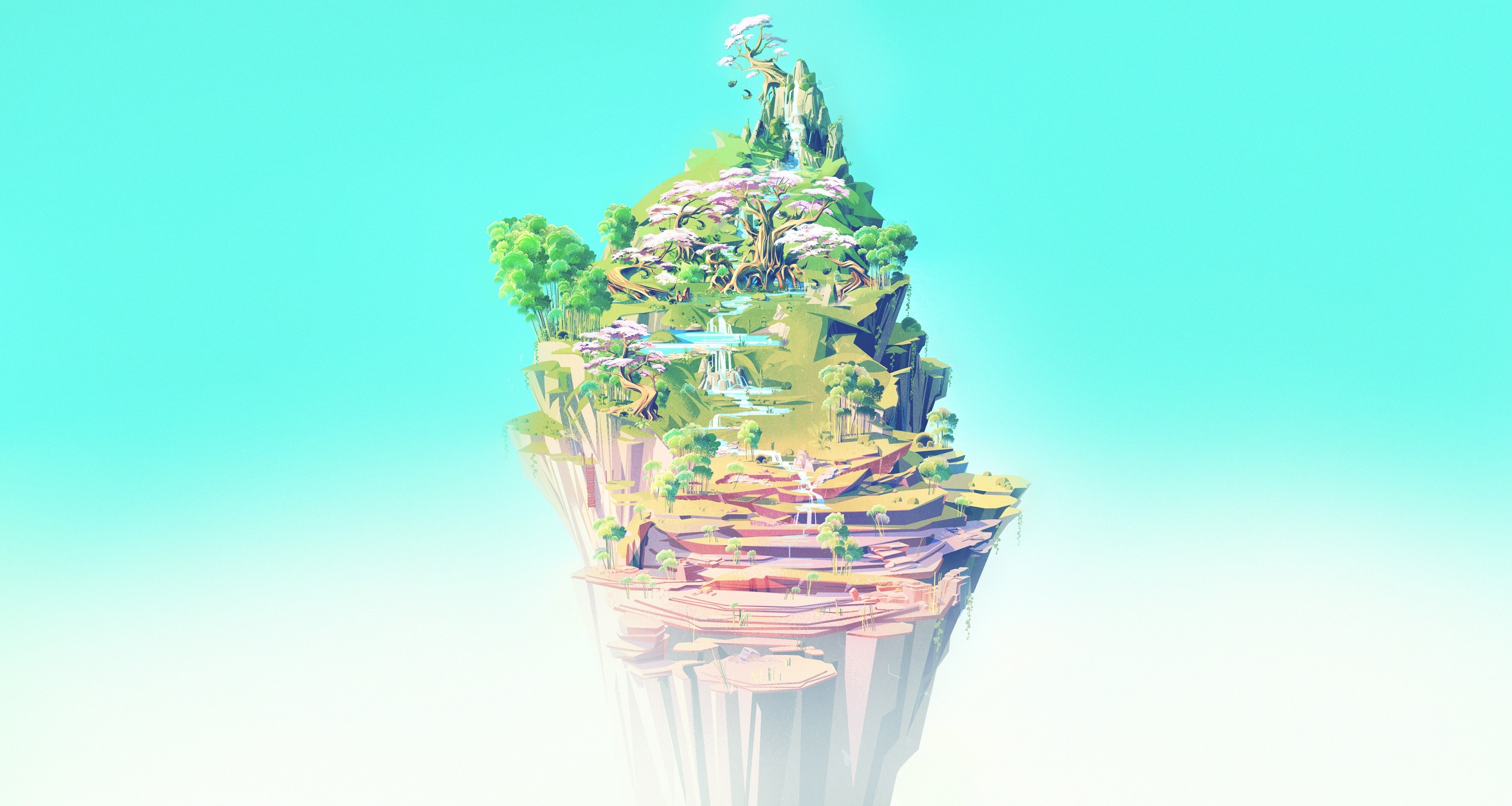 simple background, artwork, digital art, illustration, cyan, cyan background, HD Wallpaper