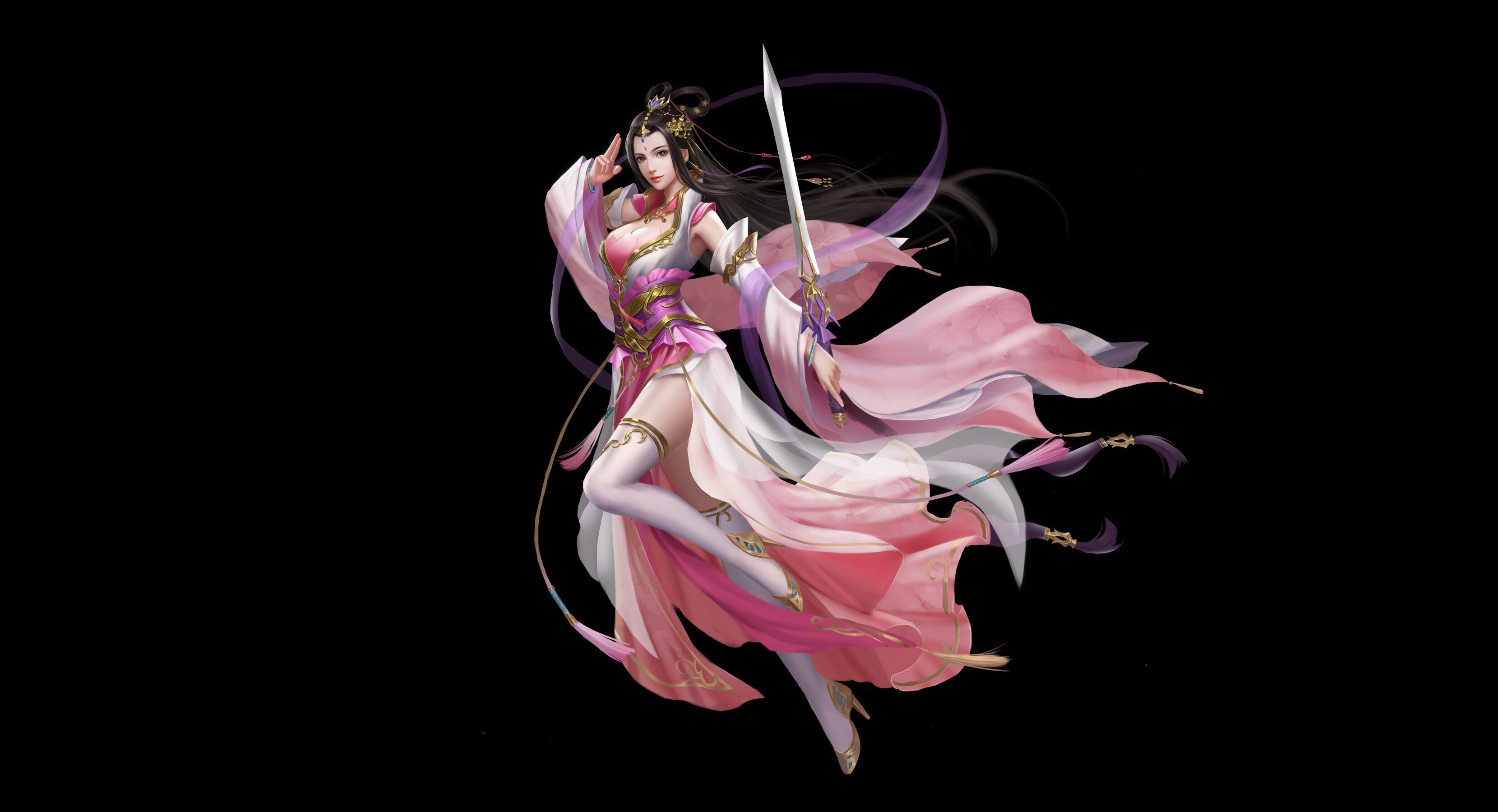 simple background, fantasy art, Asian, fantasy girl, artwork, HD Wallpaper