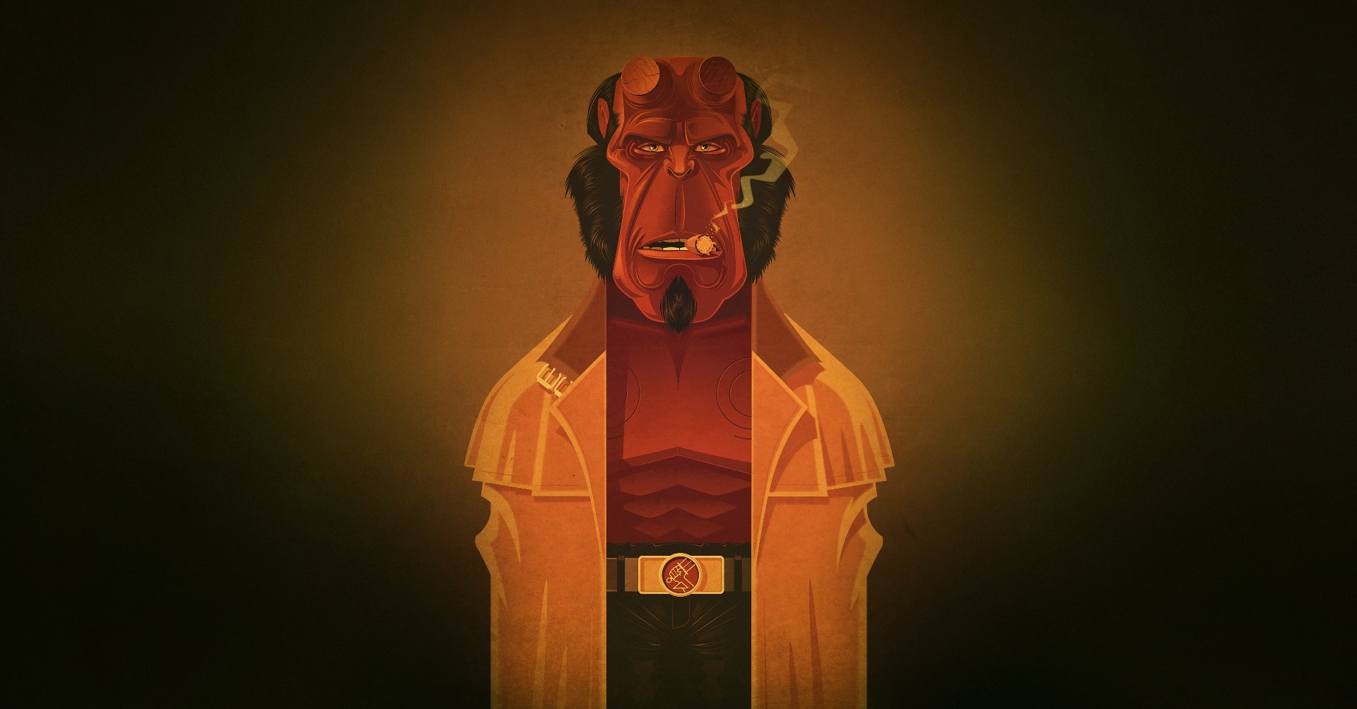 artwork, simple background, cigars, Hellboy, illustration, HD Wallpaper