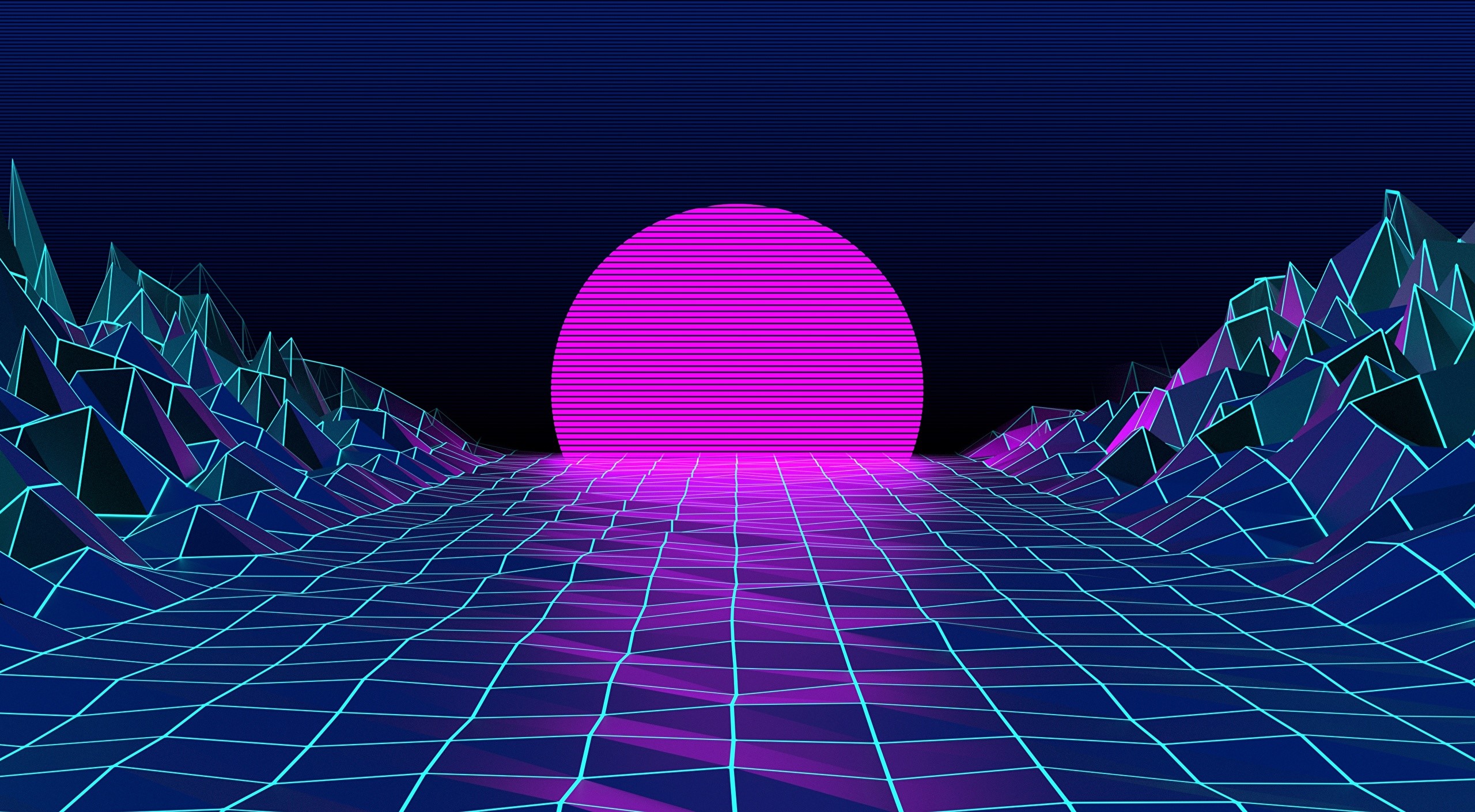 3D Abstract, Sun, pink, square, dark, blue, HD Wallpaper
