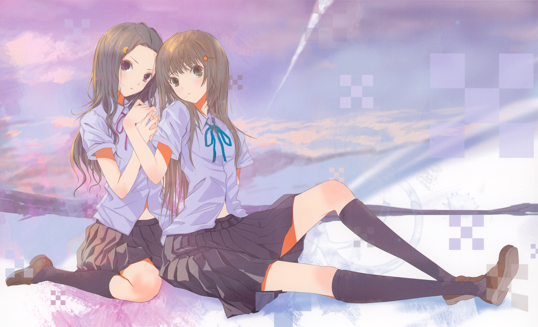 Fuyuno Haruaki, anime girls, thigh-highs, original characters, school uniform, skirt, HD Wallpaper