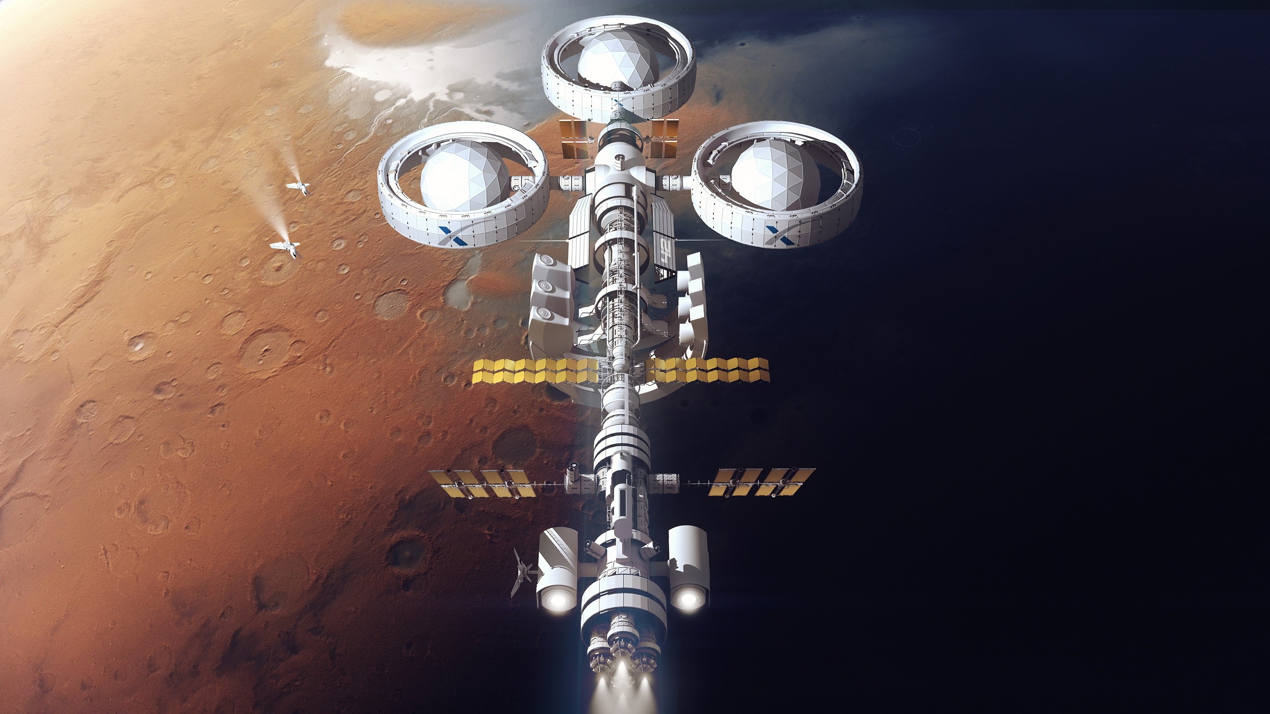 spacestation, space, planet, science fiction, digital art, HD Wallpaper
