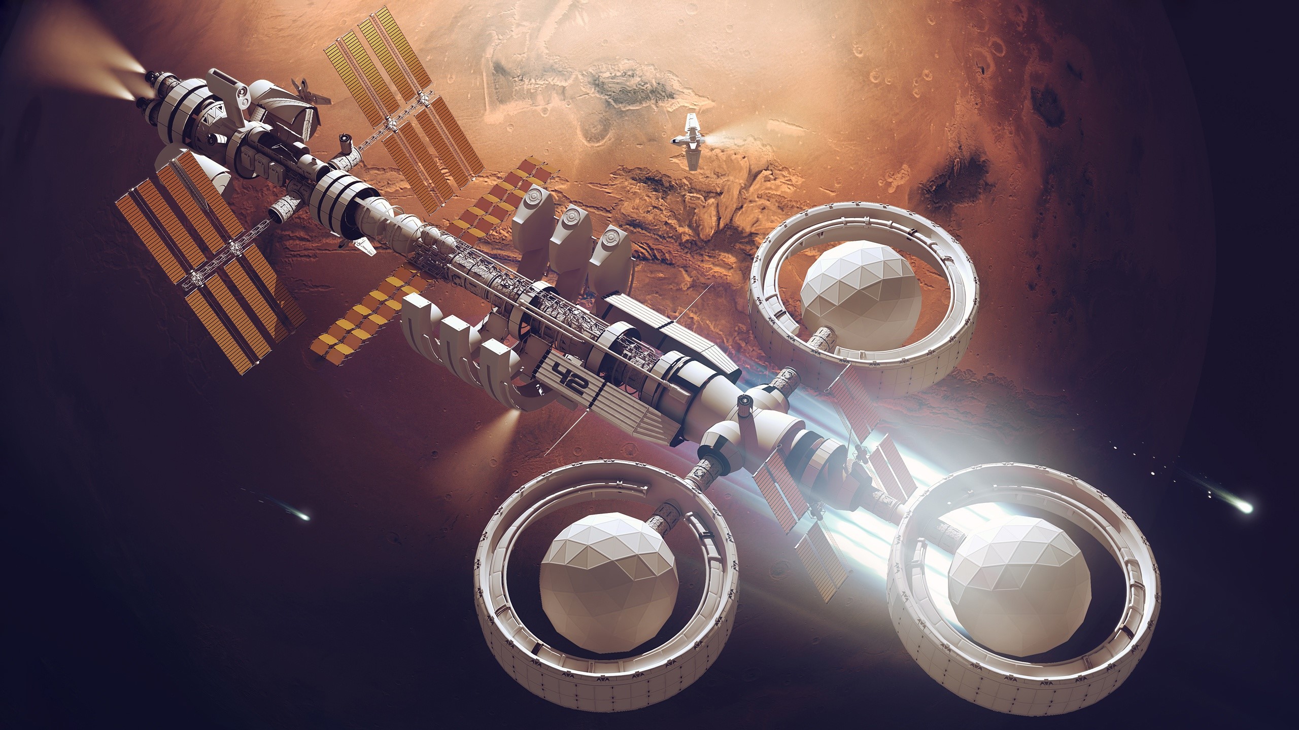 space, space art, planet, digital art, spacestation, futuristic, HD Wallpaper