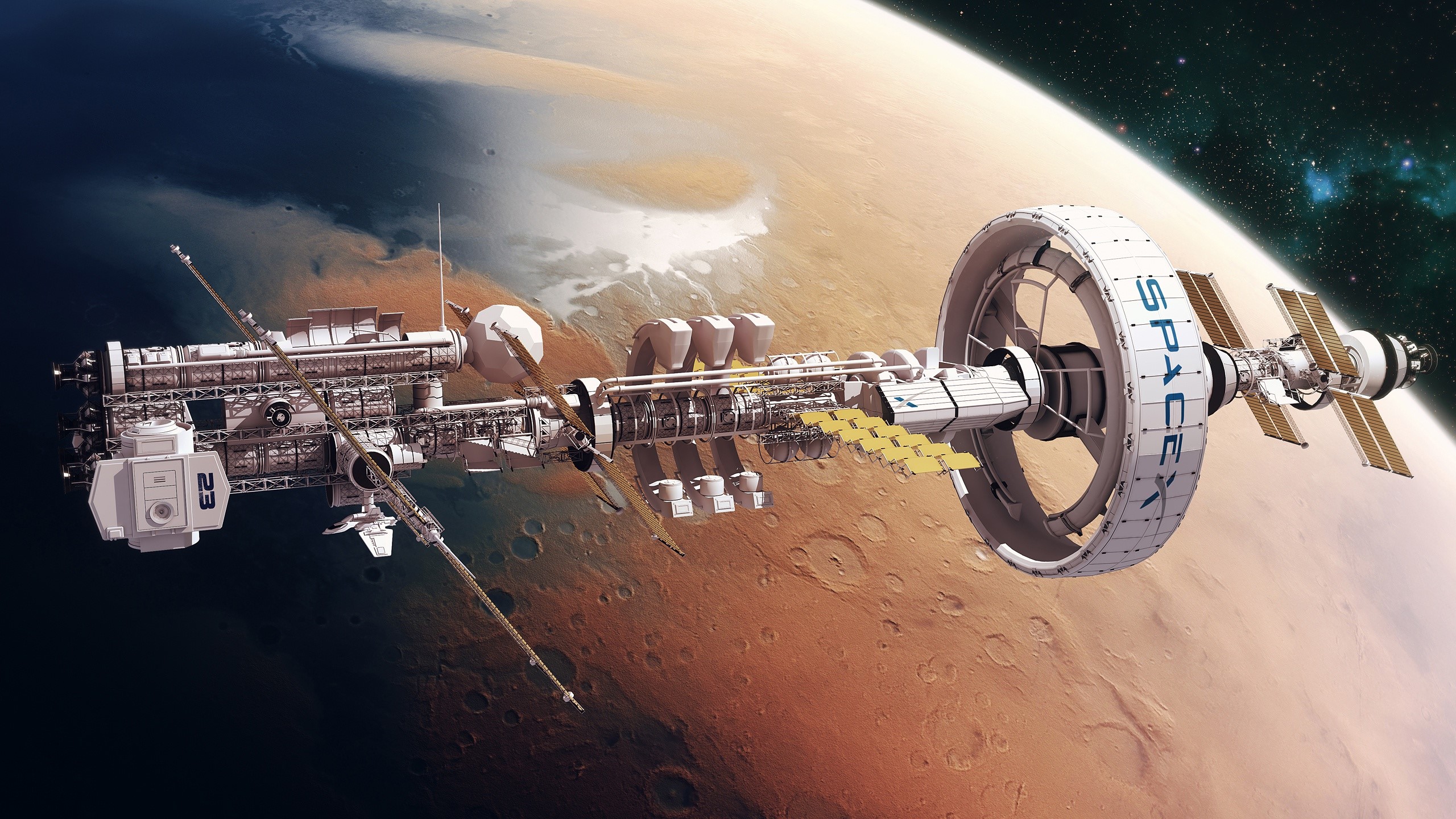 planet, space, space art, digital art, spacestation, SpaceX, spaceship, HD Wallpaper