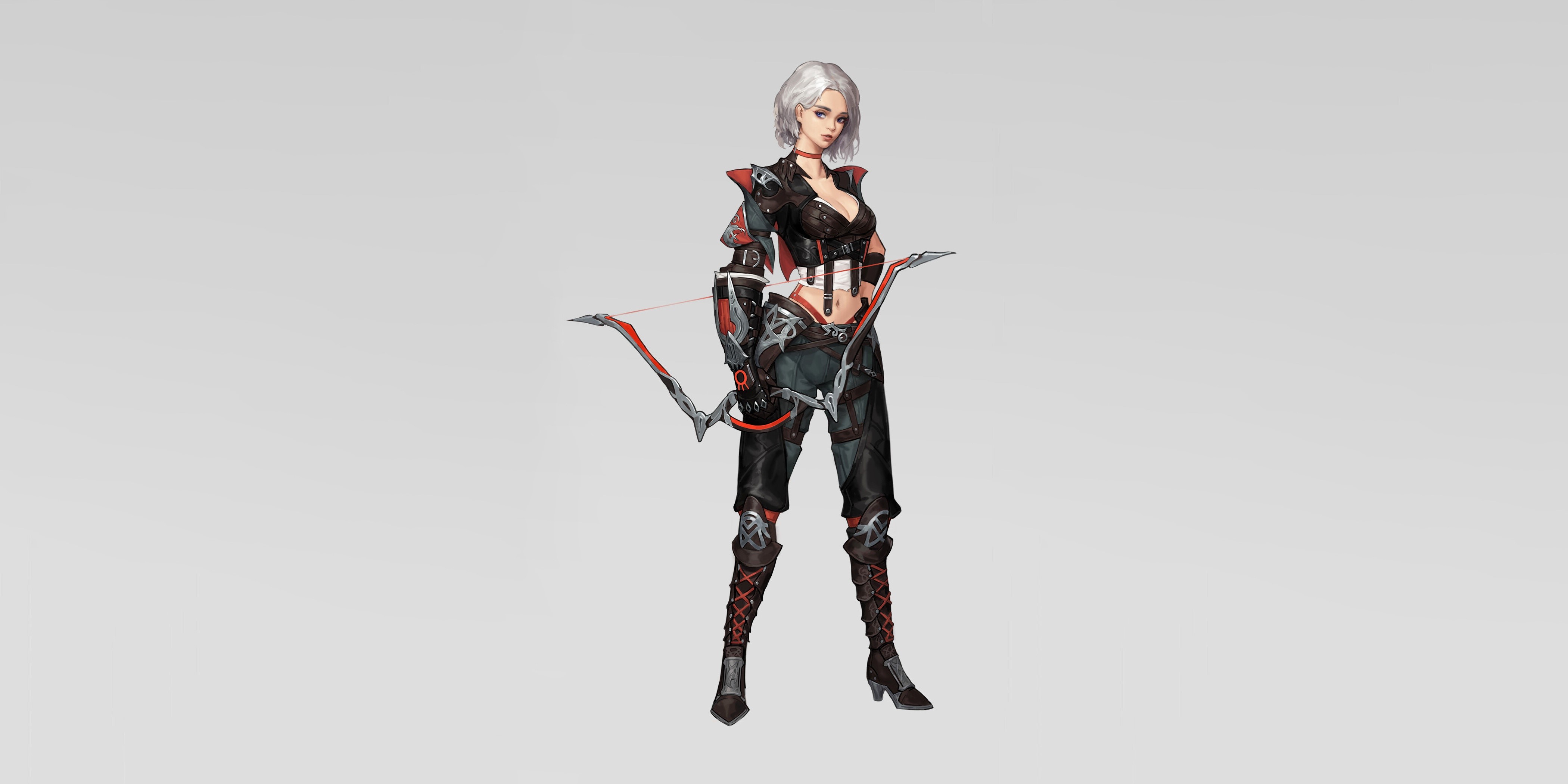 simple background, fantasy art, artwork, fantasy girl, archer, bow, HD Wallpaper