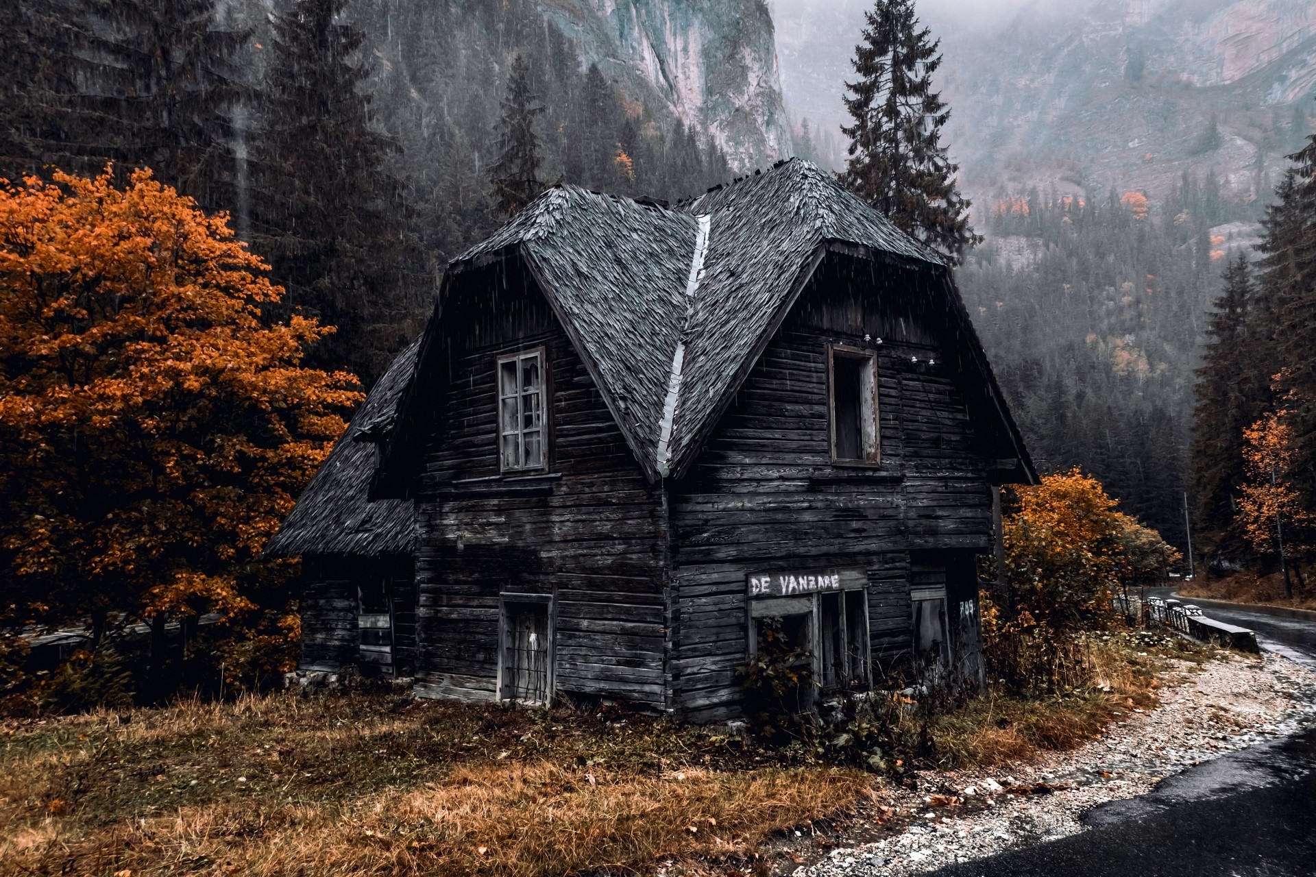 fall, outdoors, house, nature, mountains, HD Wallpaper