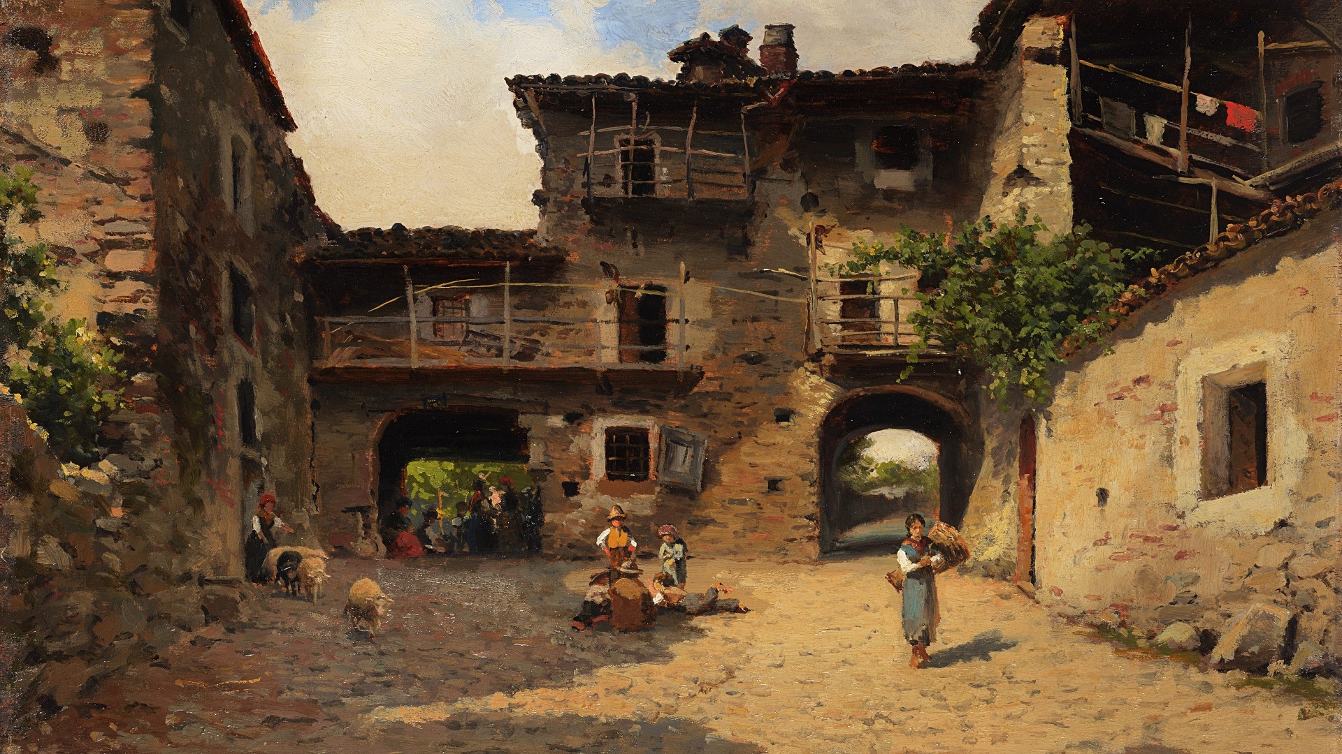 architecture, artwork, painting, traditional art, old building, Silvio Poma, Italy, HD Wallpaper