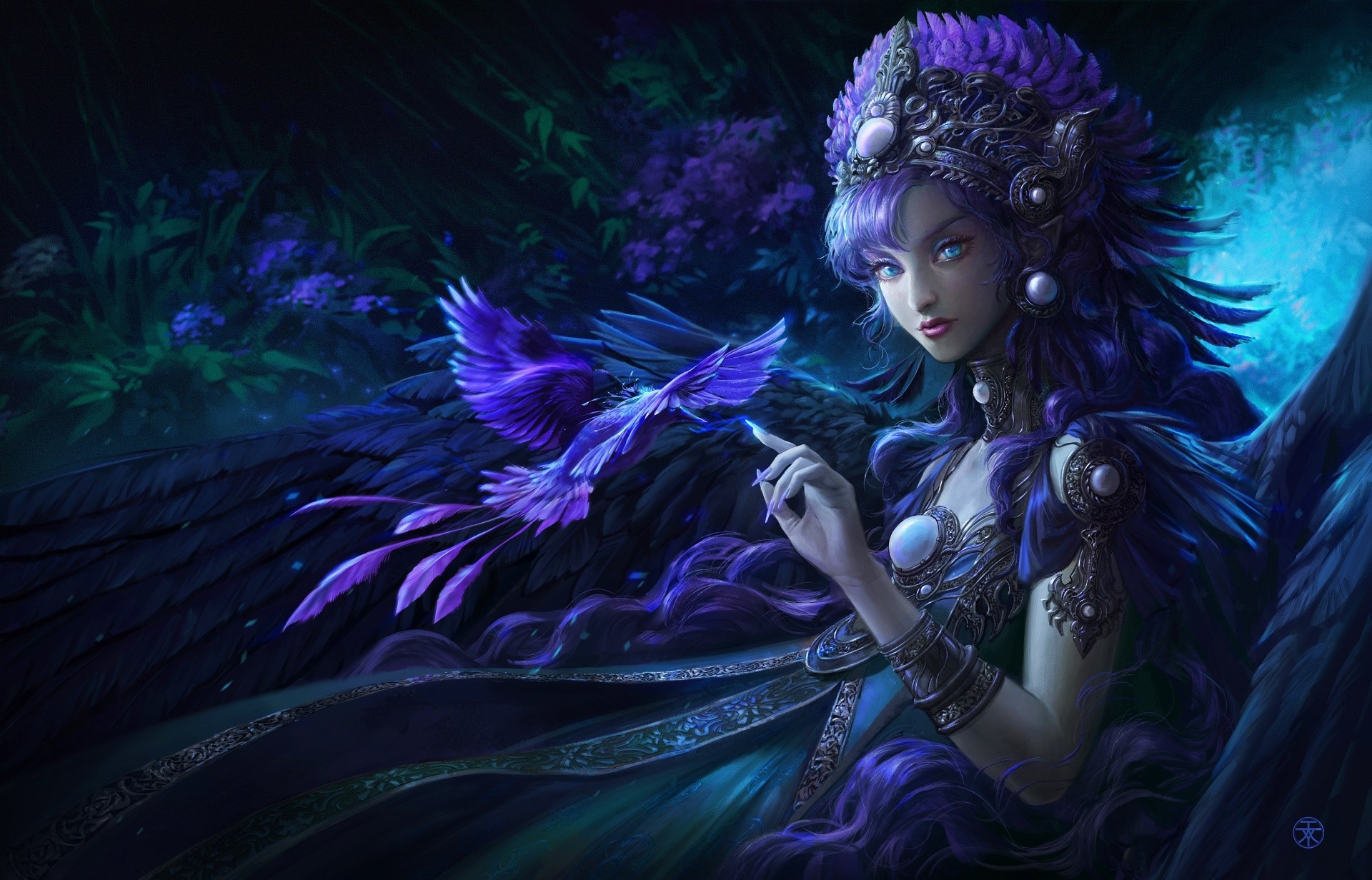 dark, blue, purple, fantasy art, fantasy girl, HD Wallpaper