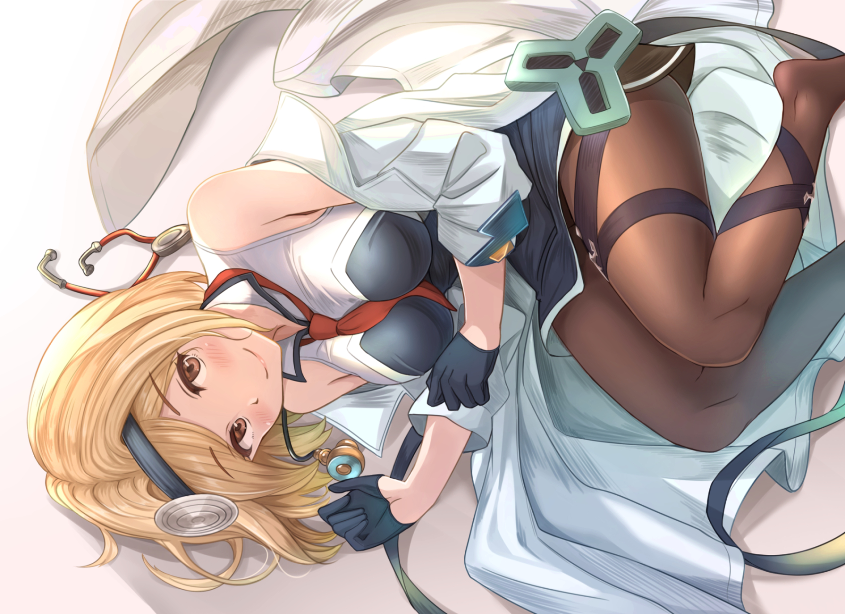 Granblue Fantasy, blonde, short hair, dress, blush, pantyhose, brown eyes, tie, gloves, Djeeta (Granblue Fantasy), HD Wallpaper