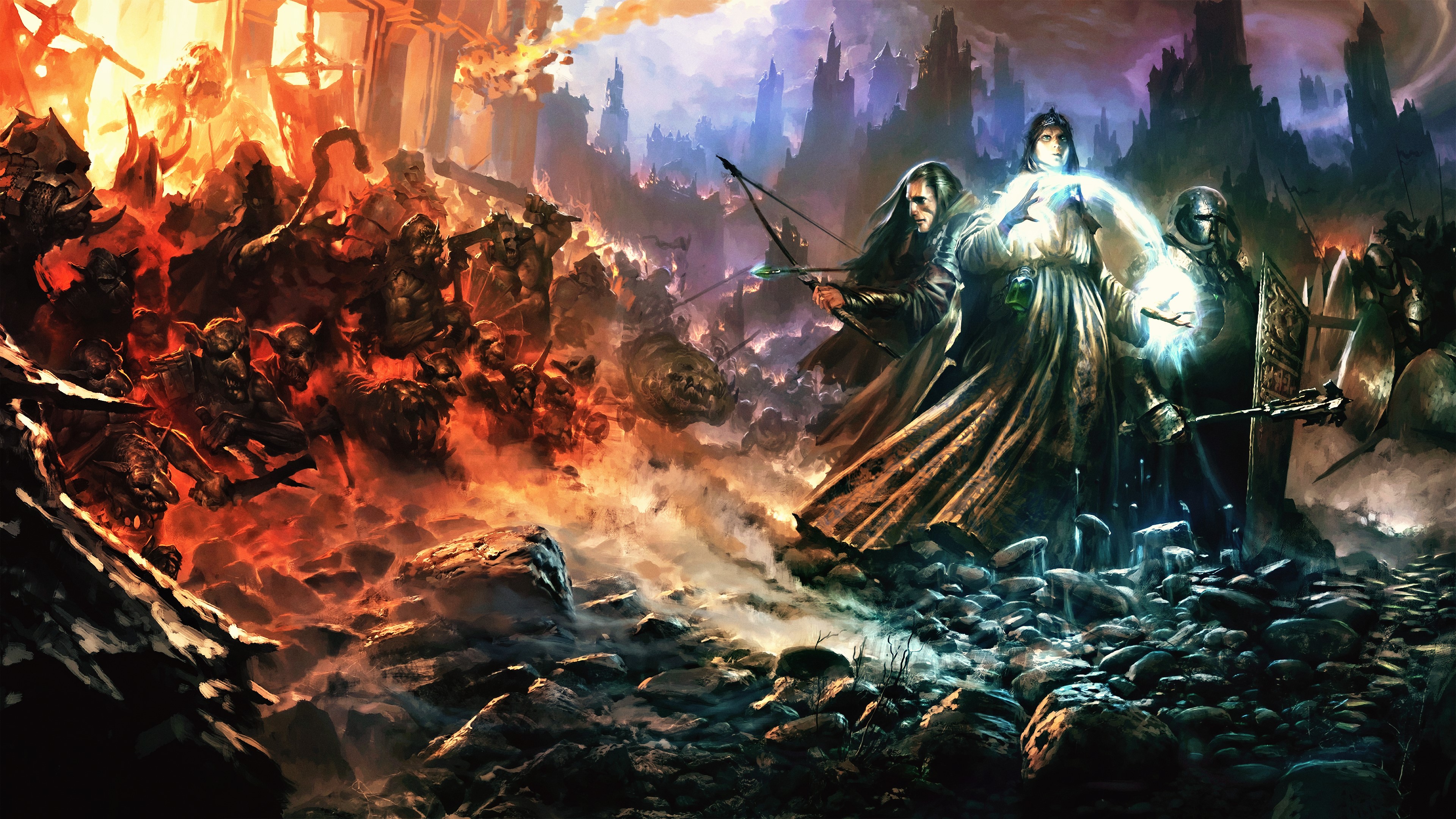 digital art, concept art, artwork, fantasy art, fan art, painting, fire, creature, warrior, SpellForce 3, HD Wallpaper