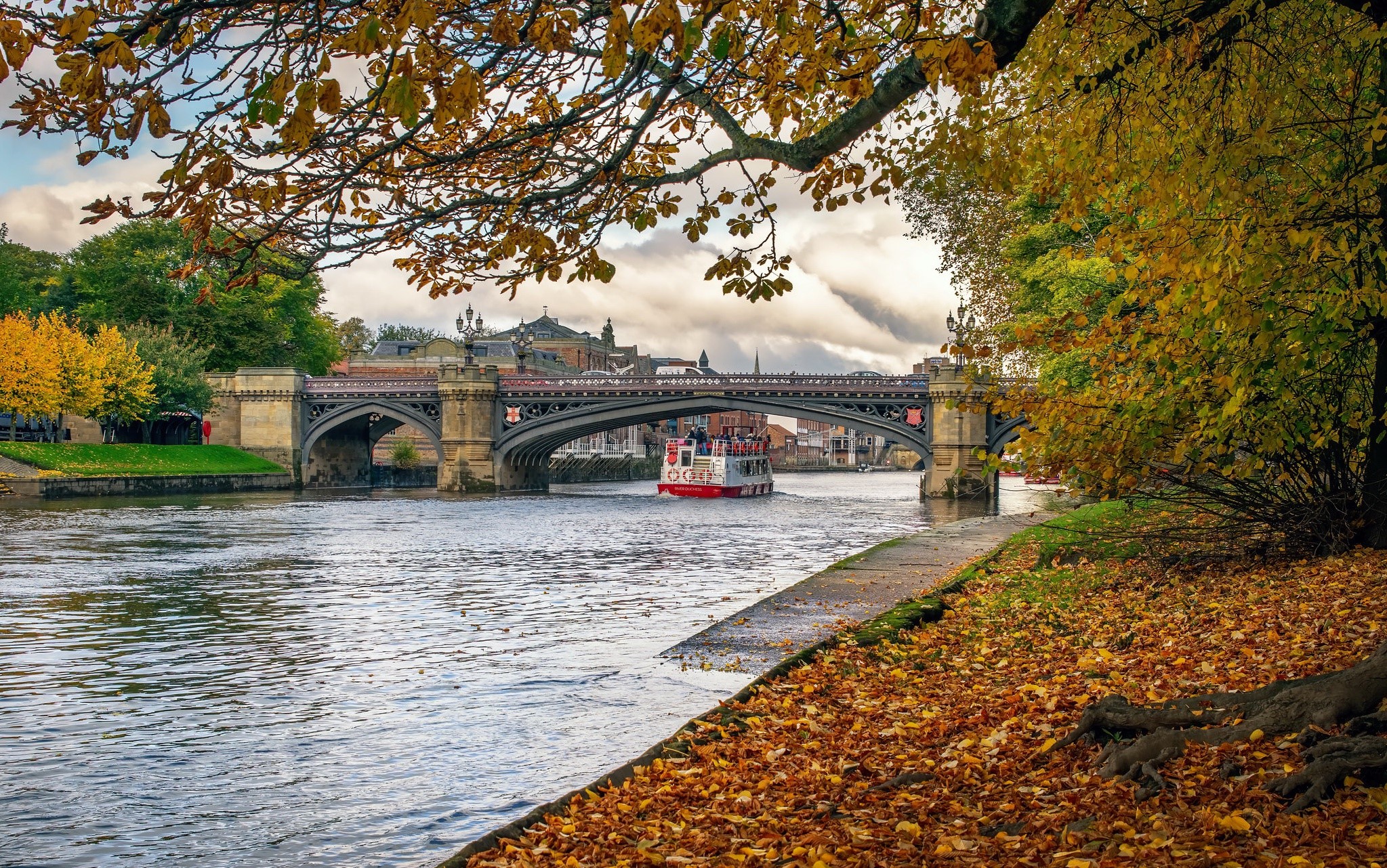 York, river, water, fall, outdoors, bridge, HD Wallpaper