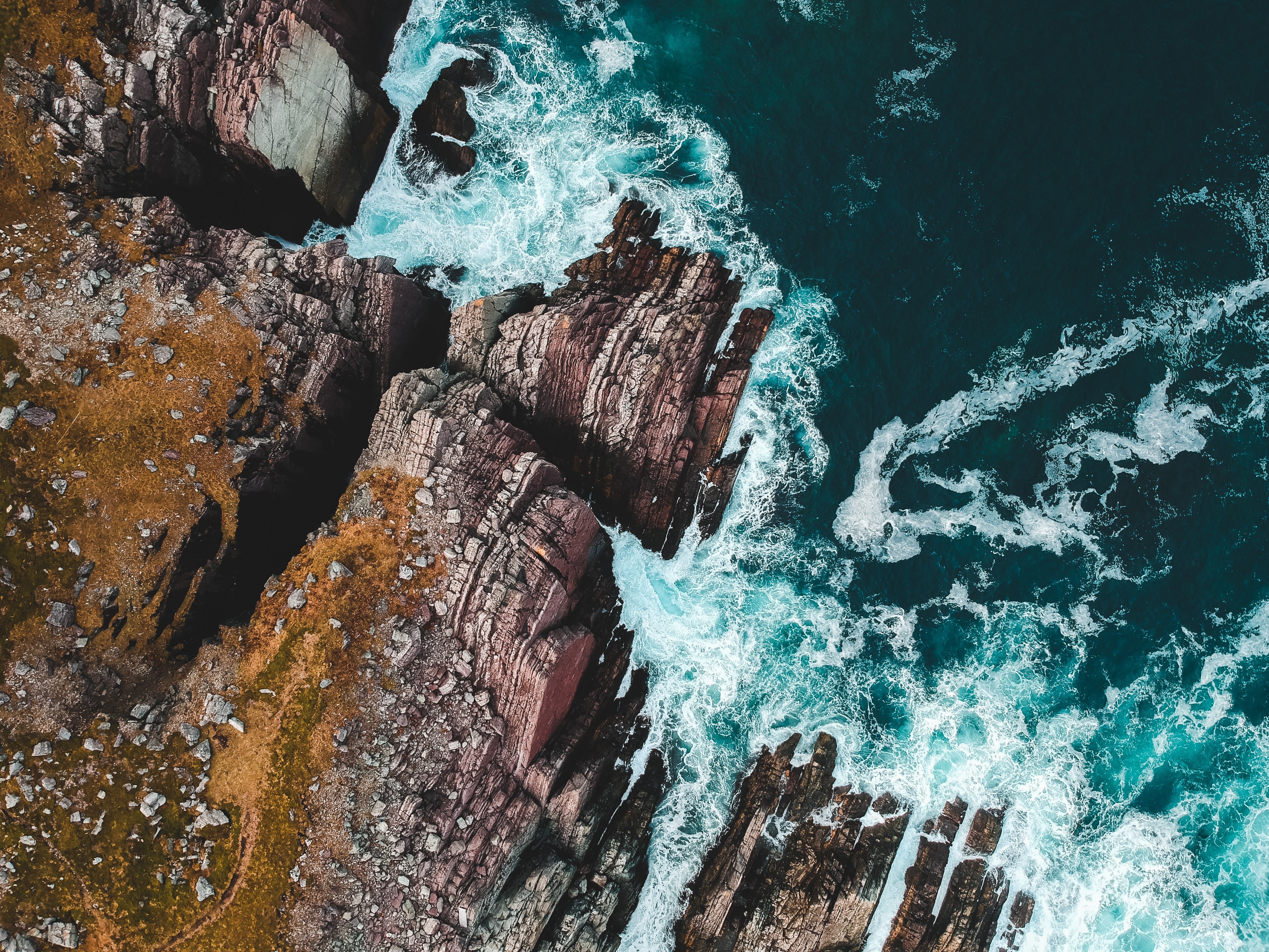 sea, rocks, water, blue, aerial view, landscape, HD Wallpaper