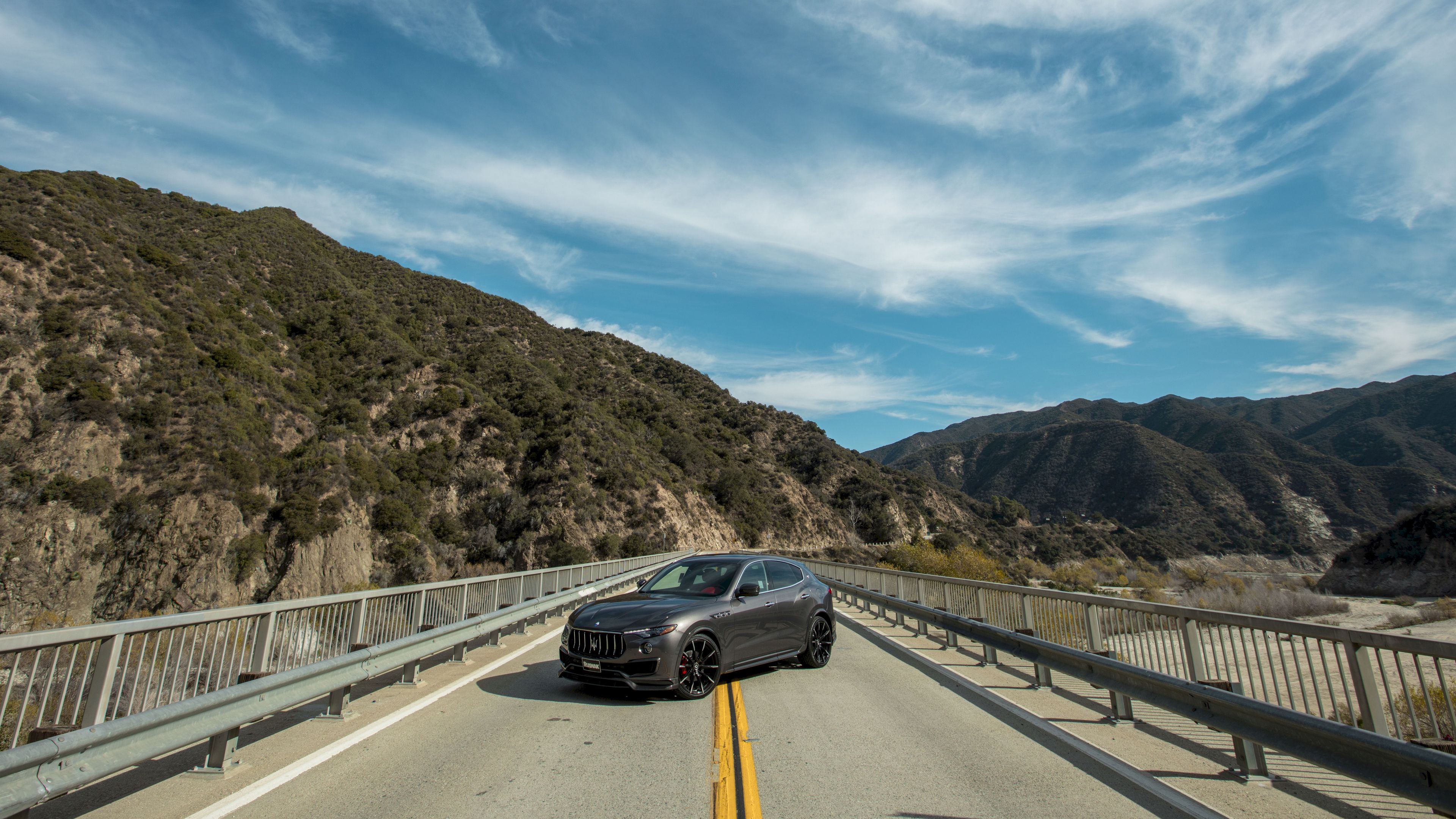 maserati levante, maserati, crossover, bridge, sky, mountains, 4k, HD Wallpaper