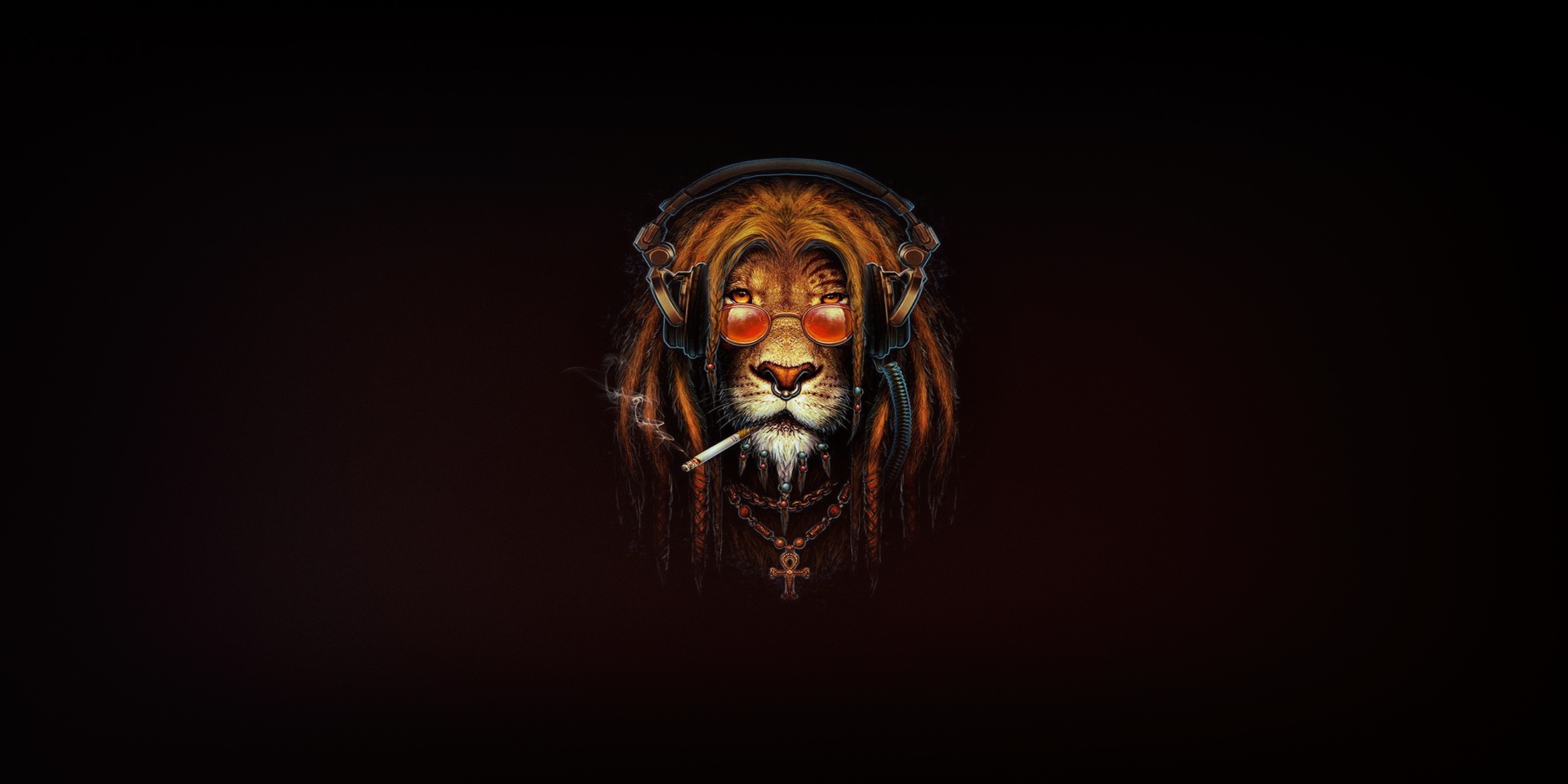 artwork, lion, smoking, headphones, HD Wallpaper