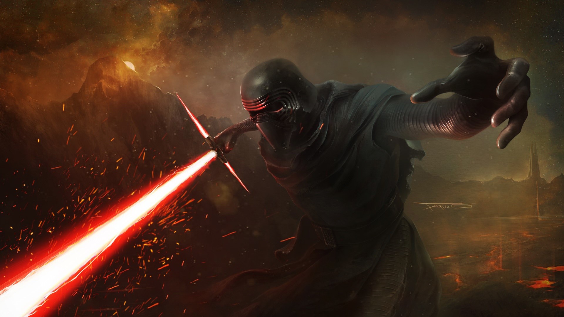 lightsaber, Star Wars, dark, Star Wars Villains, Kylo Ren, science fiction, artwork, HD Wallpaper