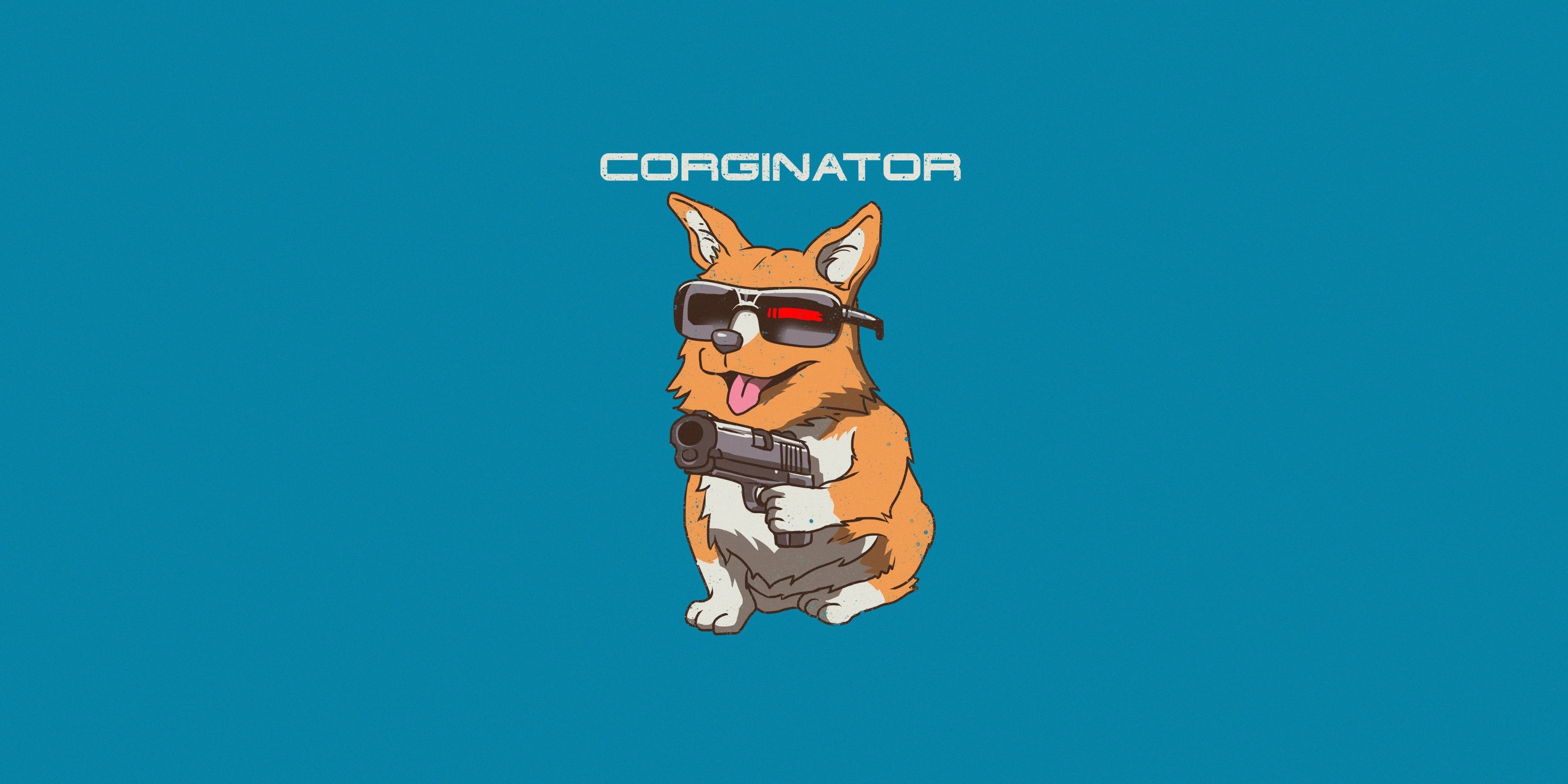 simple background, blue background, humor, dog, animals, gun, weapon, tongue out, blue, HD Wallpaper